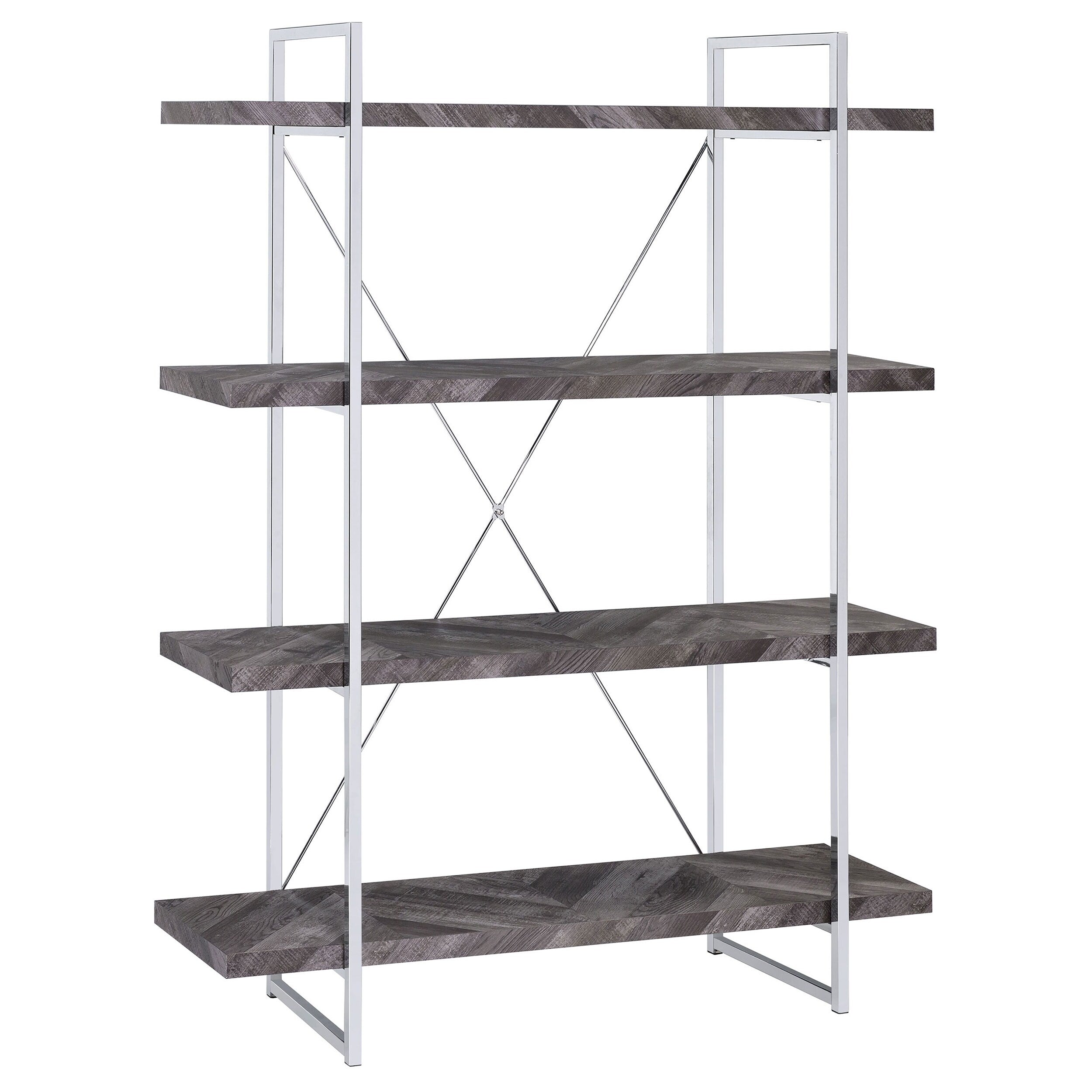 Grimma Rustic Grey Herringbone 4 Shelf Bookcase