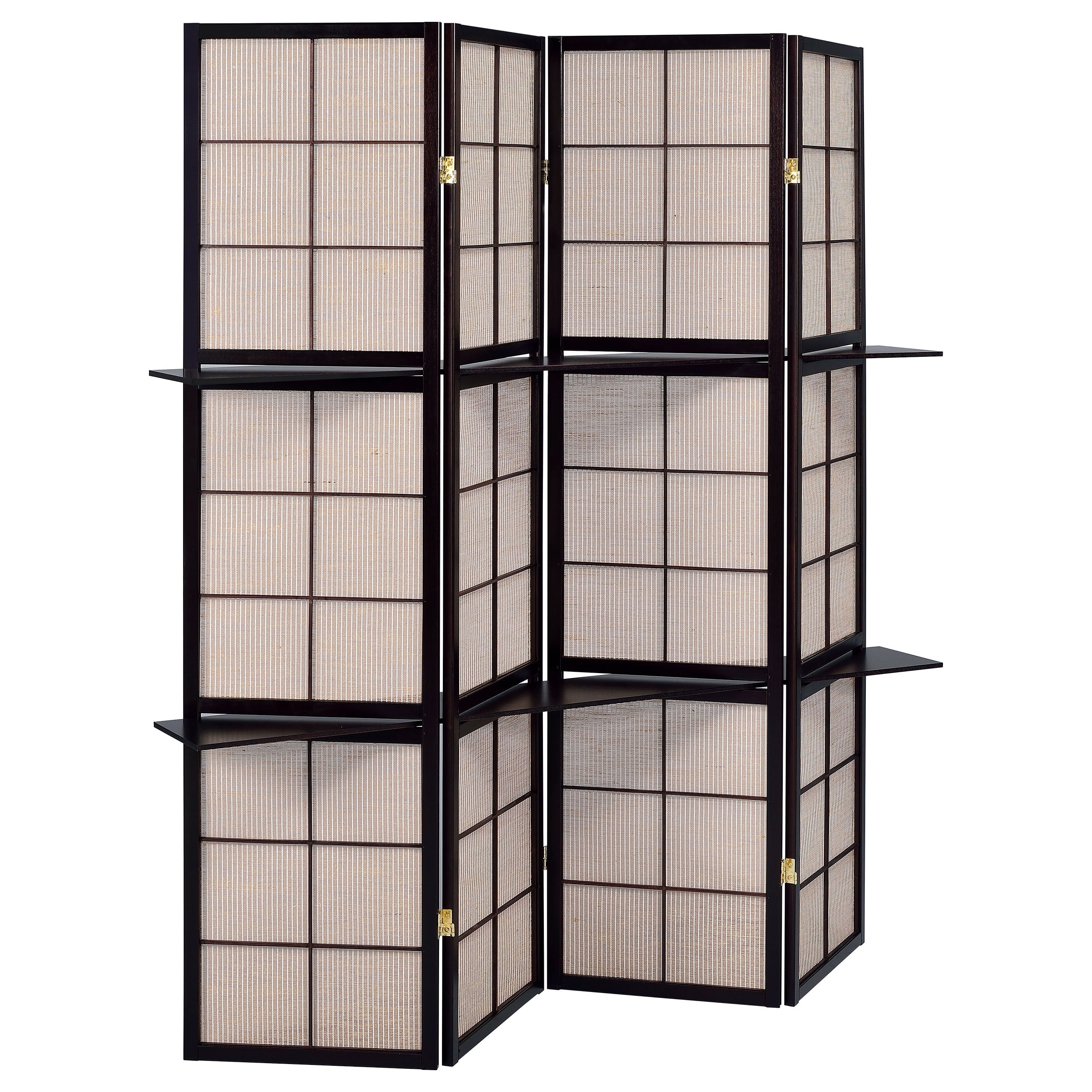 Coaster Company Cappuccino Four Panel Folding Screen With Wood Shelves
