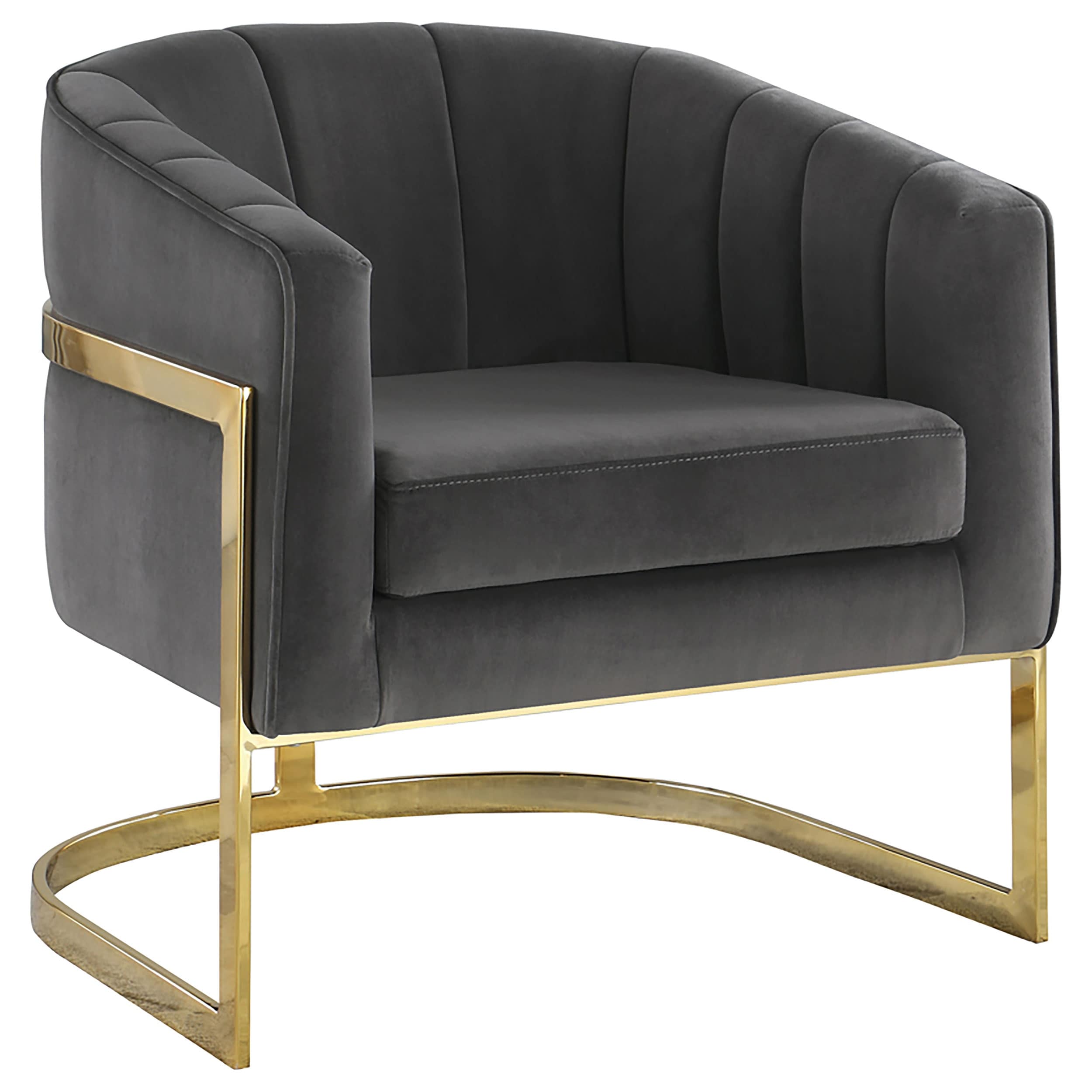 Dark Grey And Gold Tufted Barrel Accent Chair