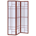 Coaster Company Cherry Wood Fabric Geometric Folding 3 Panel Screen