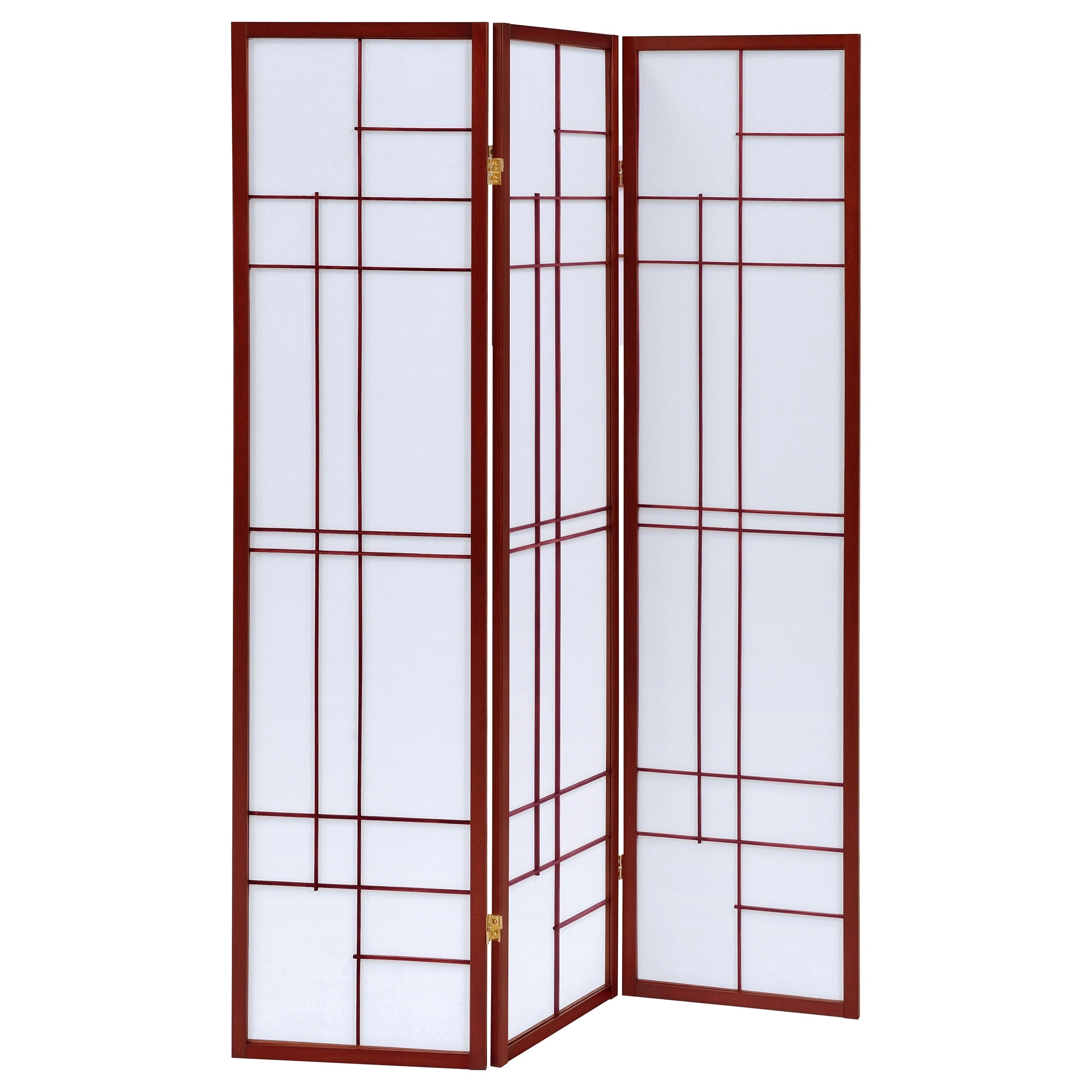 Coaster Company Cherry Wood Fabric Geometric Folding 3 Panel Screen