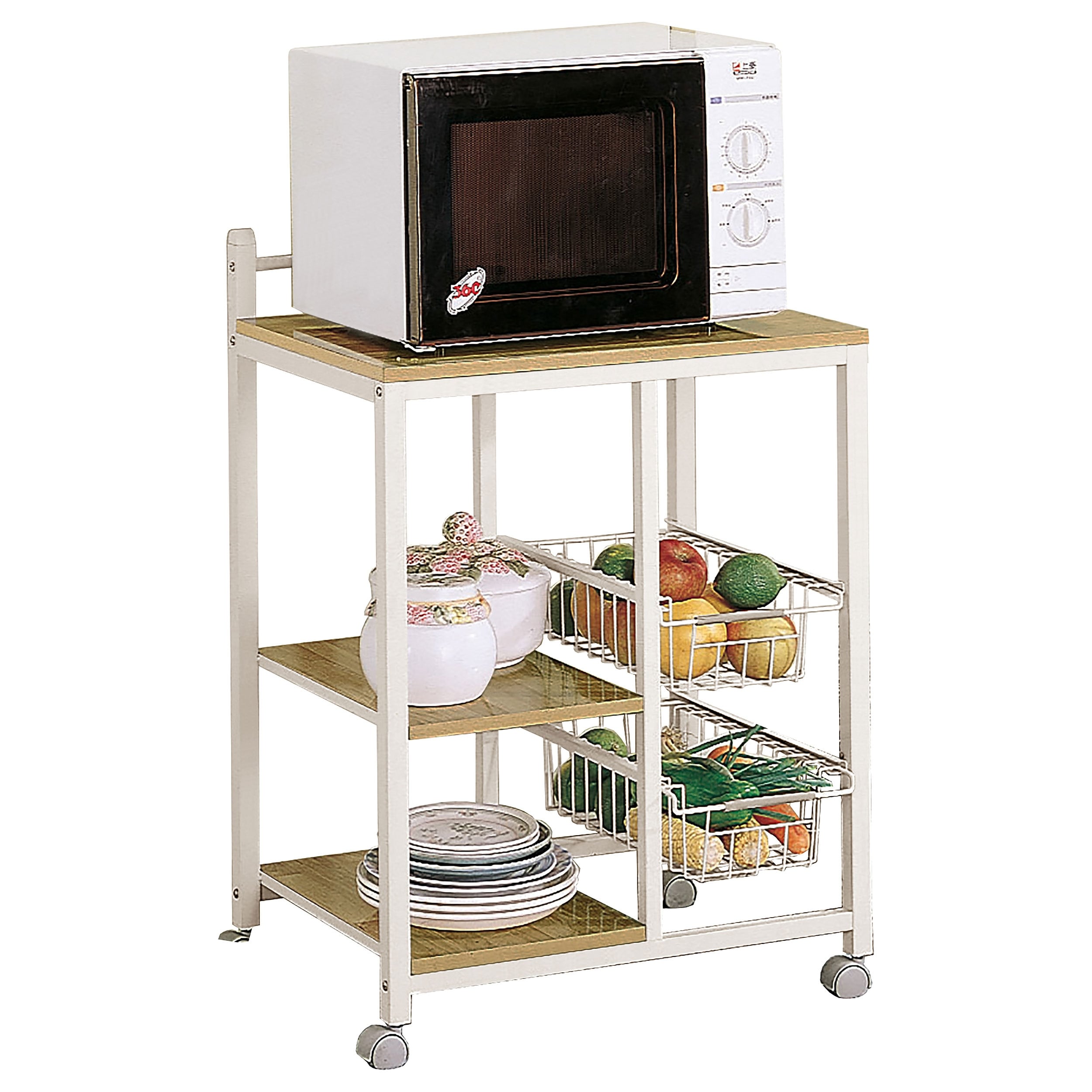 Porch Den Earl White Natural Wood 2 Shelf Kitchen Cart