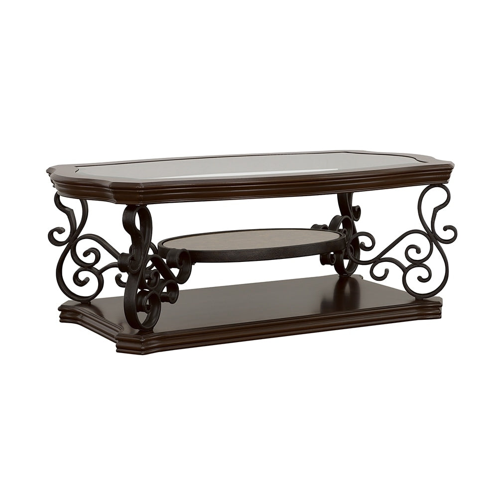 Coaster Company Dark Brown Glass And Metal Coffee Table