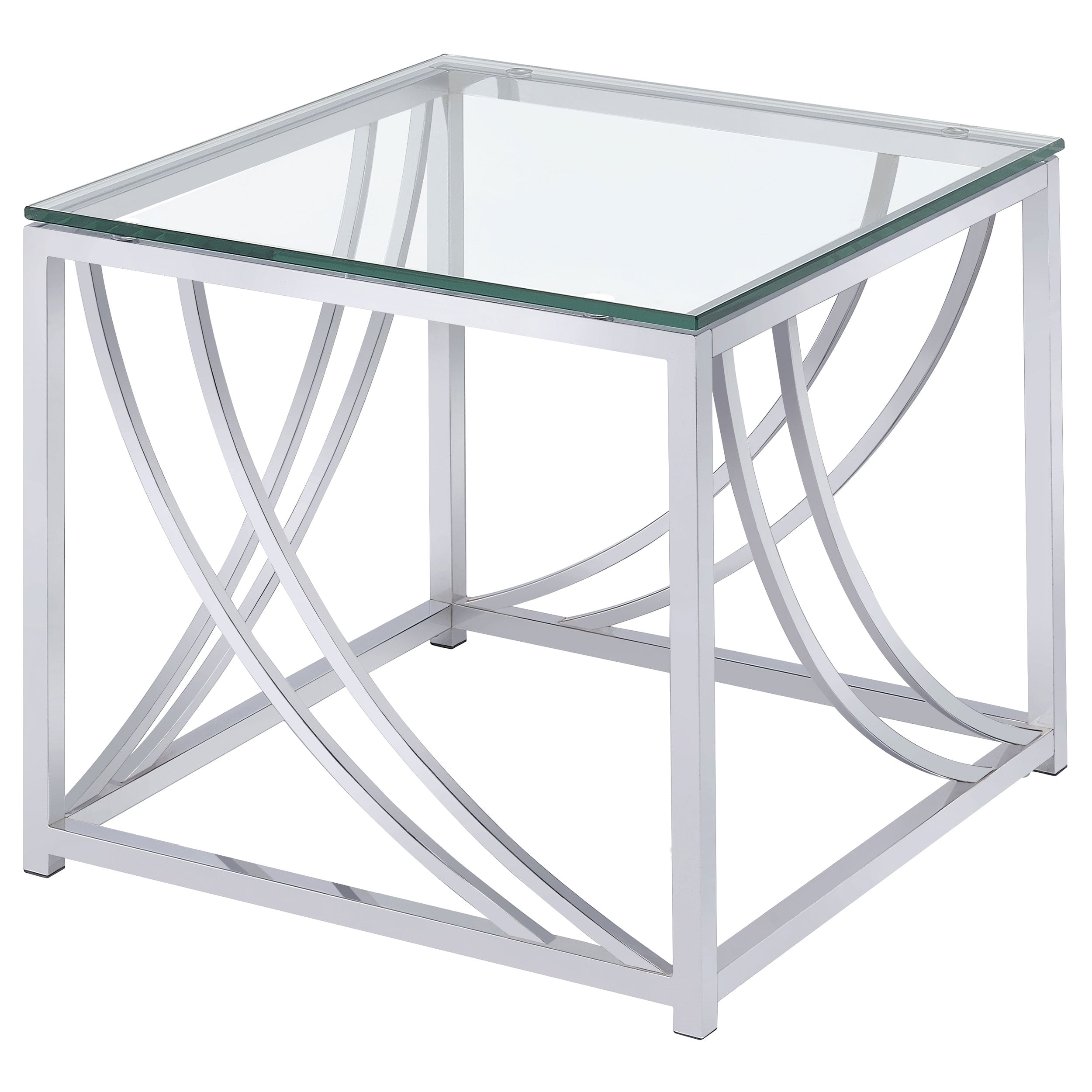 Contemporary Chrome Glass Top Side Table
