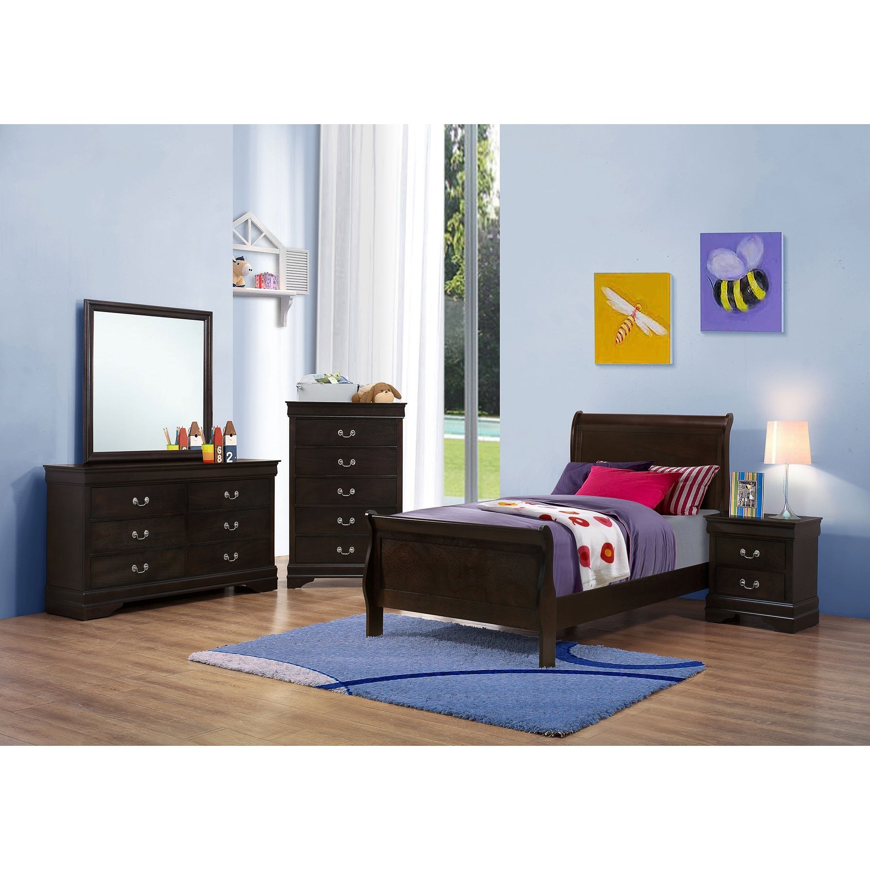 Louis Philippe Warm Brown 4 Piece Bedroom Set