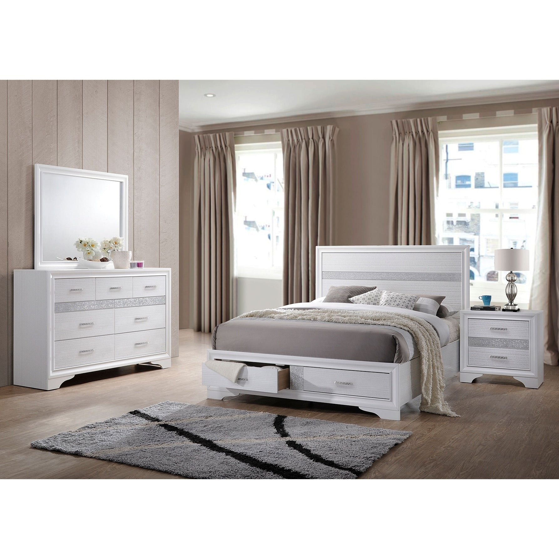 Miranda Contemporary White 4 Piece Bedroom Set