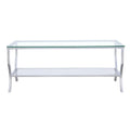 Contemporary Chrome Glass Top And Mirror Shelf Coffee Table