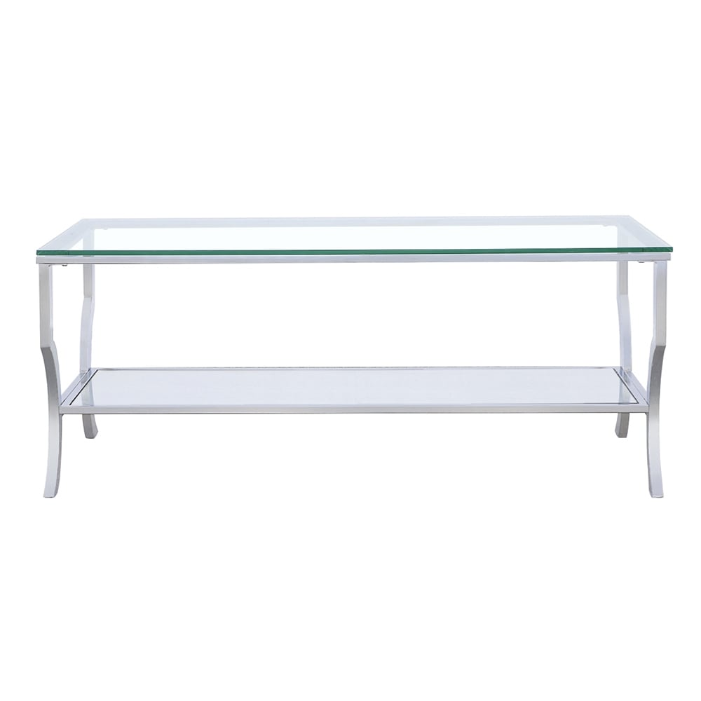 Contemporary Chrome Glass Top And Mirror Shelf Coffee Table