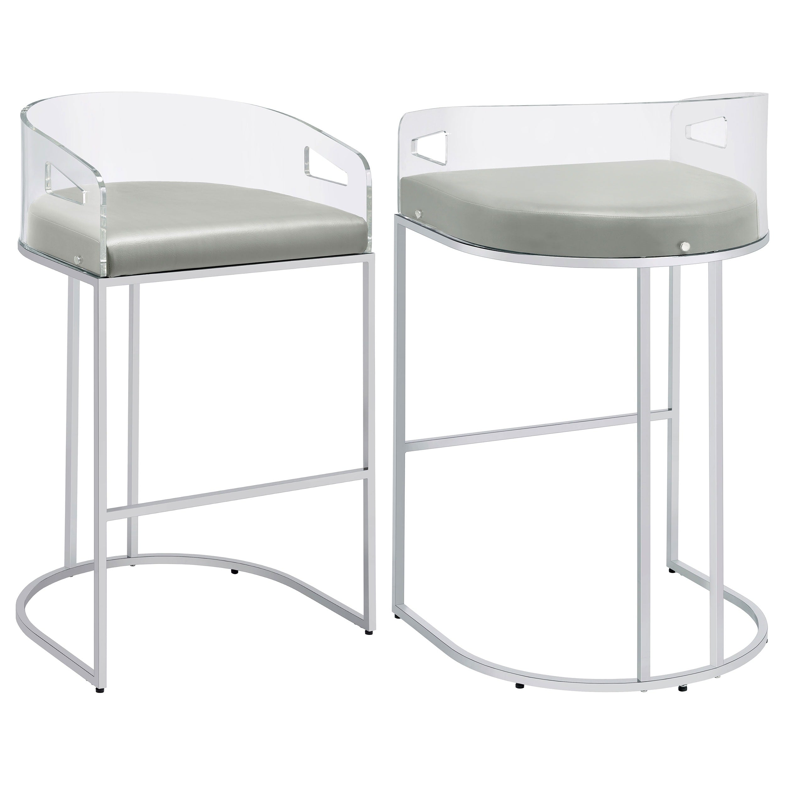 Grey And Chrome Acrylic Back Bar Stools Set Of 2