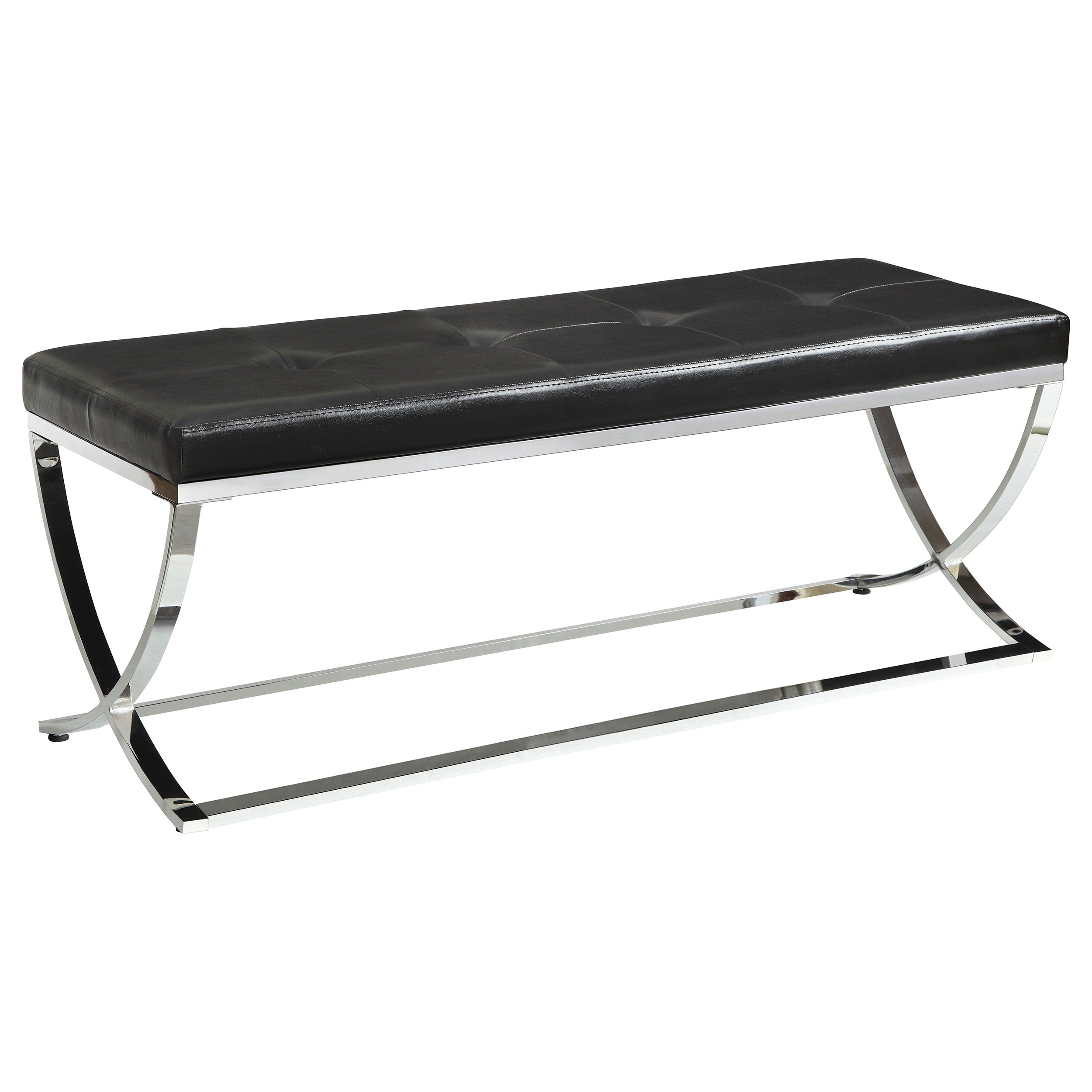 Coaster Company Leather Silvertone Crossing Leg Base Bench