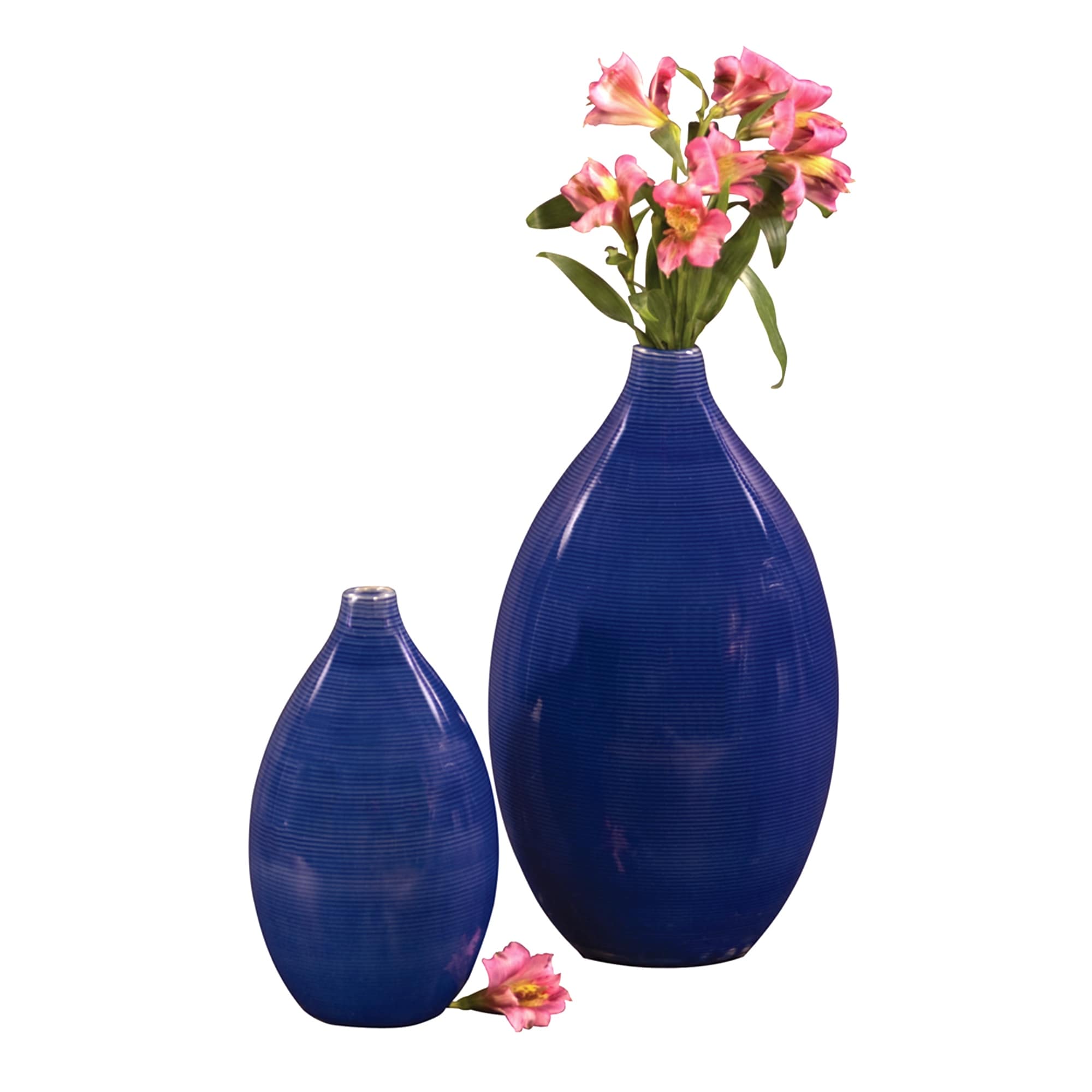 Cobalt Blue Glaze Ceramic Vases Set Of 2