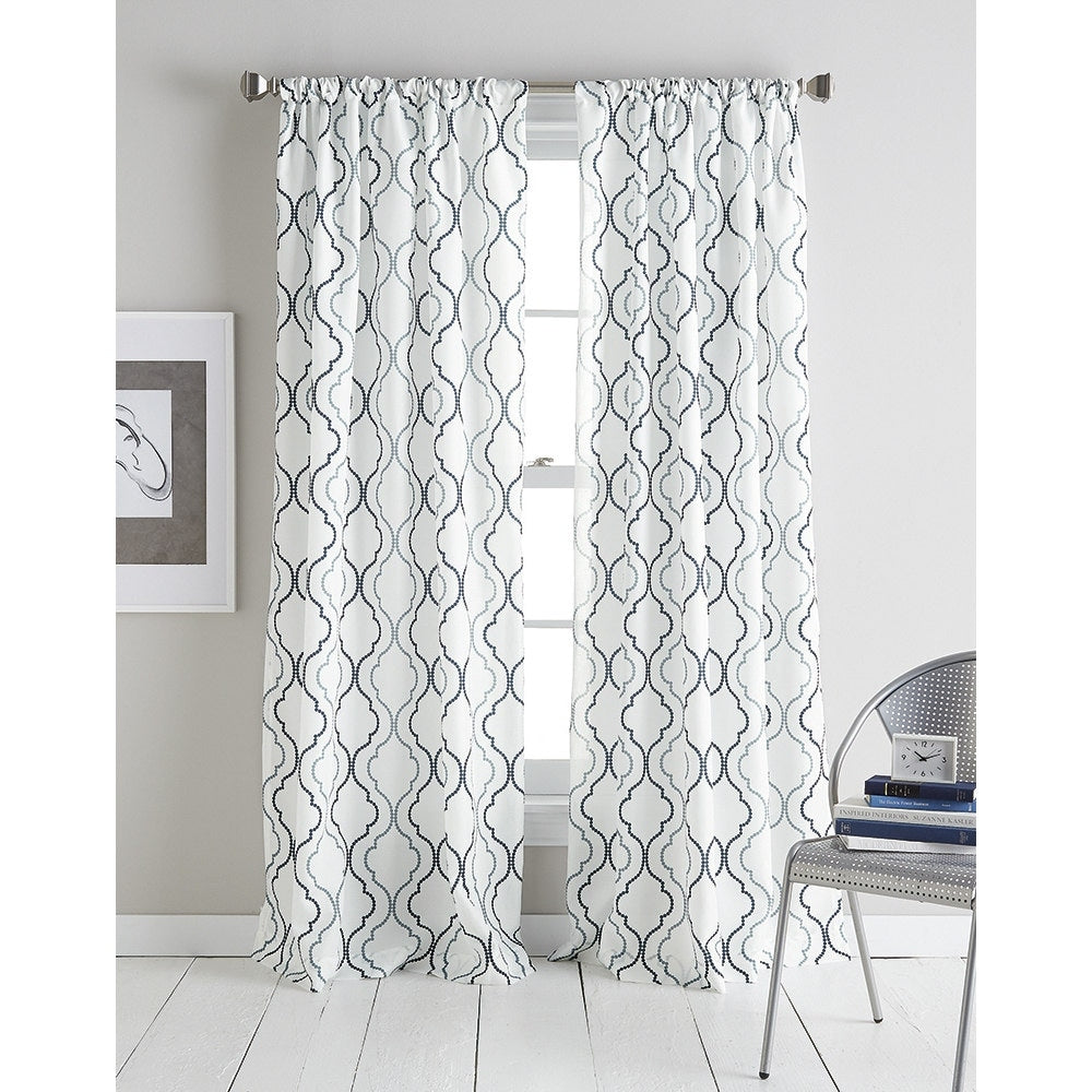 Coco Hourglass Embroidery Sheer Rod Pocket Curtain Panel