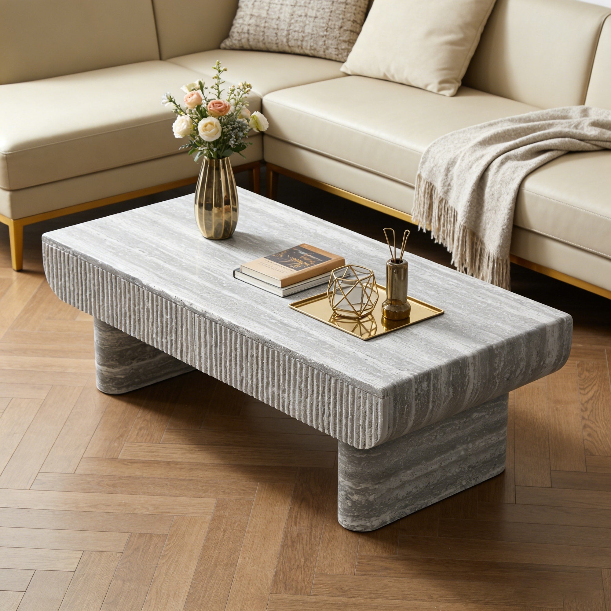 Coffee Table Center Table Side Table With Fluted Drawer Sofa Table End Table Decorative Table For Living Room