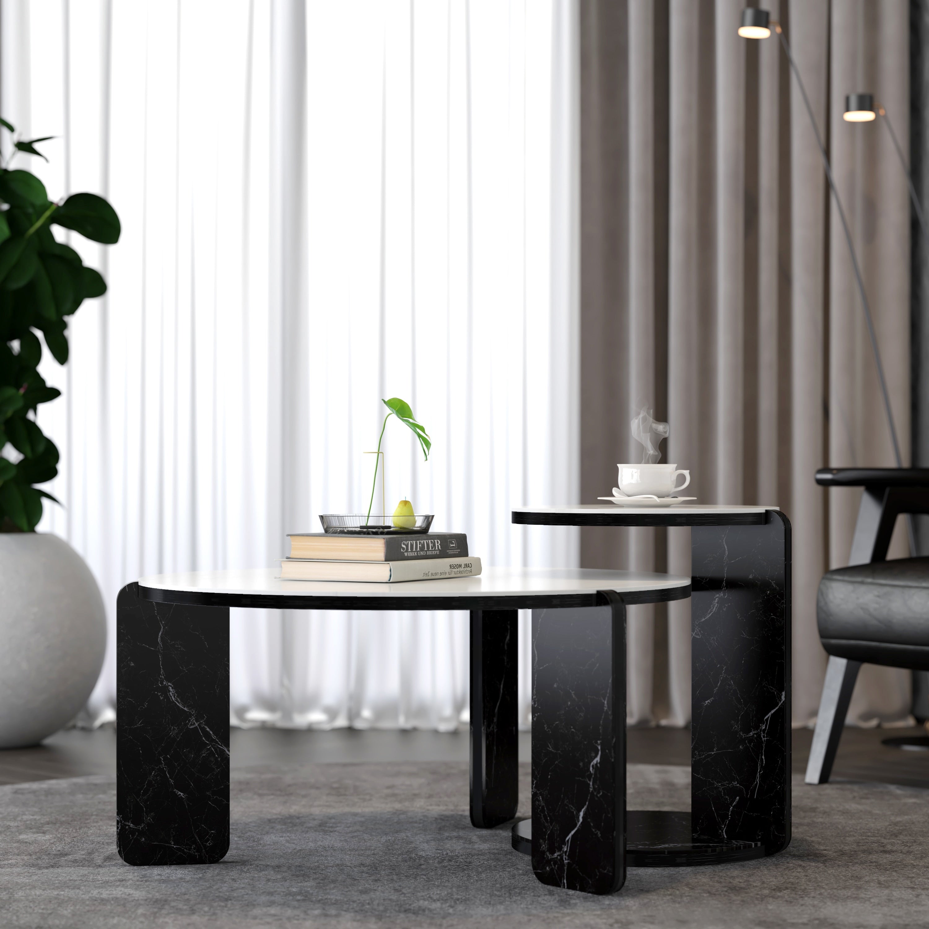 Coffee Table Set Of 2 Nesting Table For Bedroom End Table Center Table White Black Accent Table Sofa Table