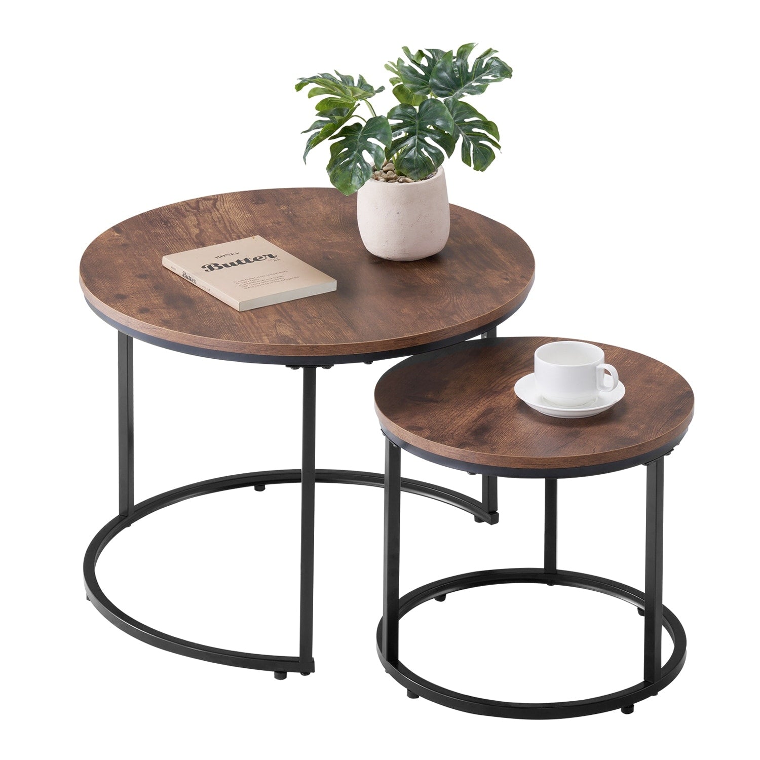 Coffee Table Set Of 2 23.6 In Round Coffee Table Nesting Tables For Small Place End Side Tables Night Stand With Metal Frame