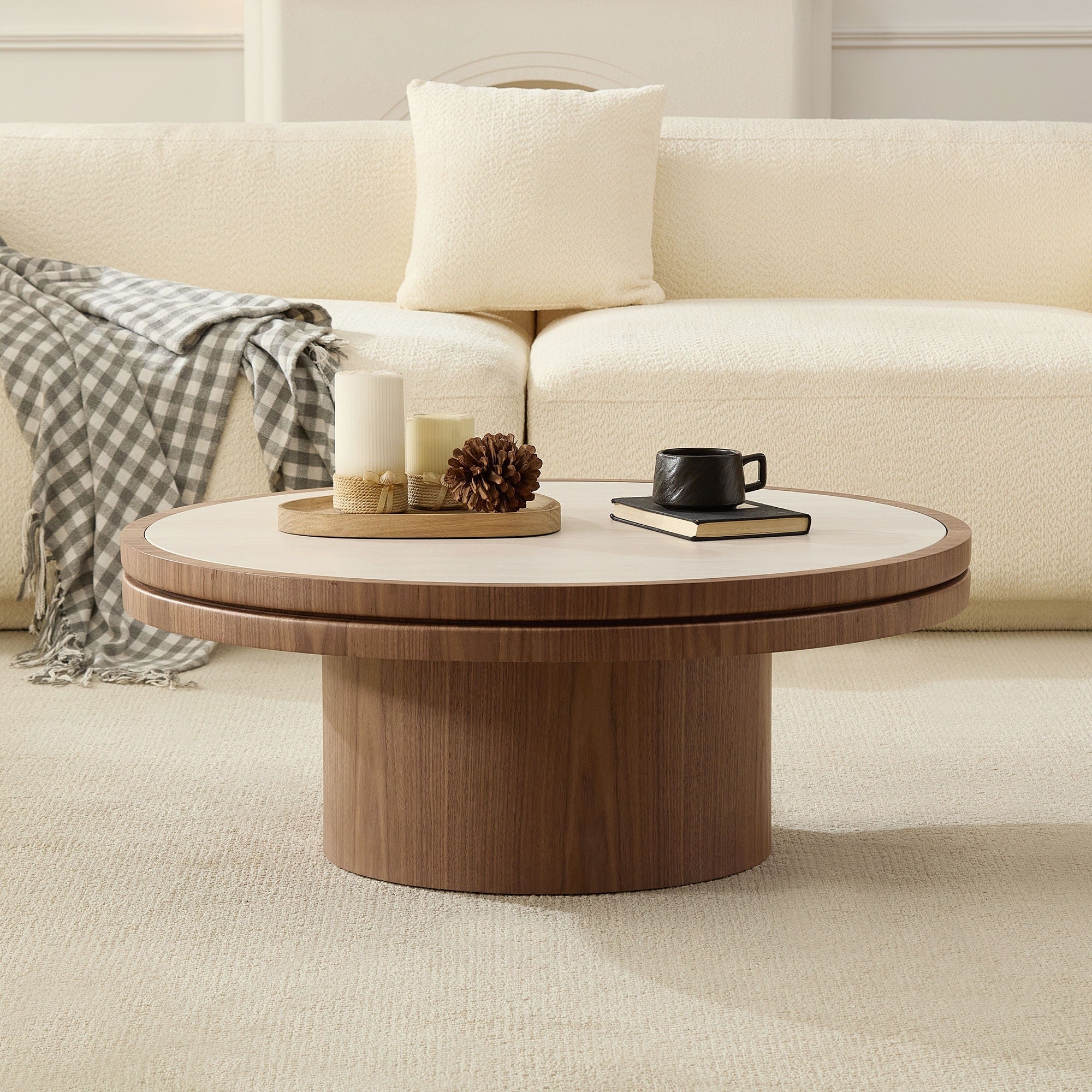 Coffee Table Sintered Stone Tabletop With Sturdy Mdf Pedestal