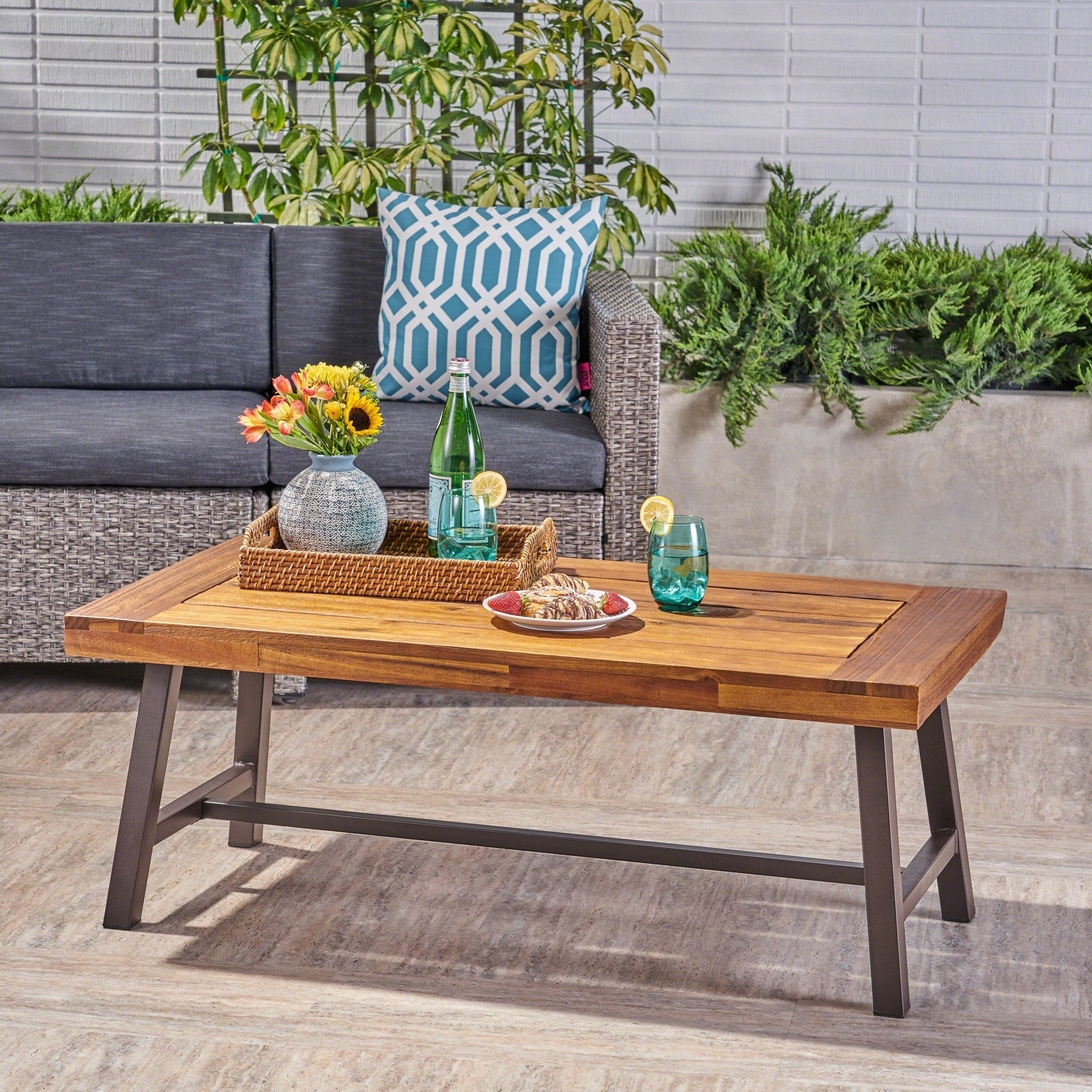 Coffee Table With Sliding Tabletop Featuring Sleek Slat Paneling