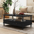 Coffee Table With Solid Wood Legs Storage Drawers And Open Shelf Minimal Assembly Needed