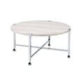 Coffee Table With X Shaped Metal Base And Round Wooden Top Silver And Beige
