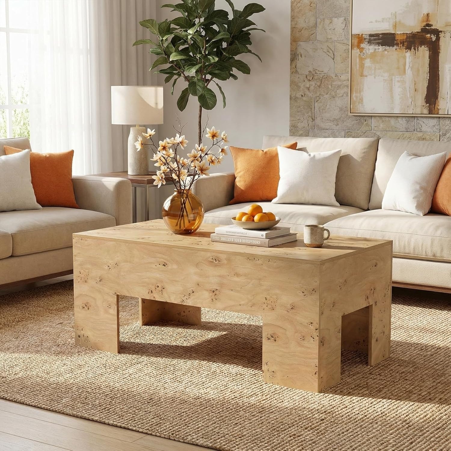 Coffee Tables For Living Room 47 Modern Center Table With Burl Wood Veneer Natural 47.24 L X 23.62 W X 19.69 H