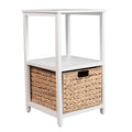 Cohen 24 In. H Coastal Bohemian Handcrafted Acacia Wood 2 Tier Storage Cabinet With 1 Water Hyacinth Woven Basket