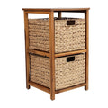 Cohen 24 In. H Coastal Bohemian Handcrafted Acacia Wood 2 Tier Storage Cabinet With 2 Water Hyacinth Woven Baskets