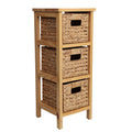 Cohen 27.5 In. H Coastal Handcrafted Pine Wood 3 Tier Storage Cabinet With 3 Water Hyacinth Woven Baskets