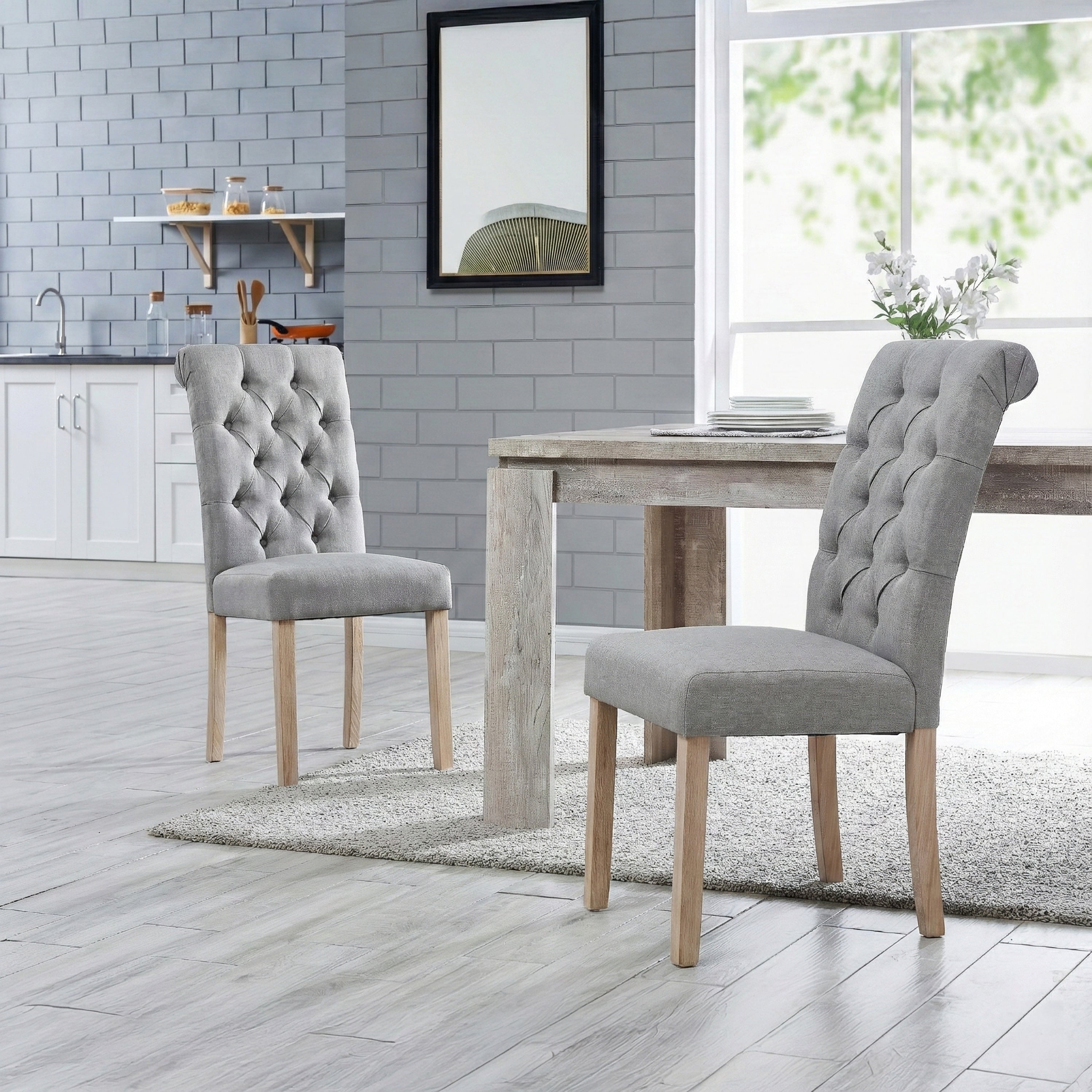 Coldspring Light Grey Roll Top Tufted Dining Chair Set Of 2