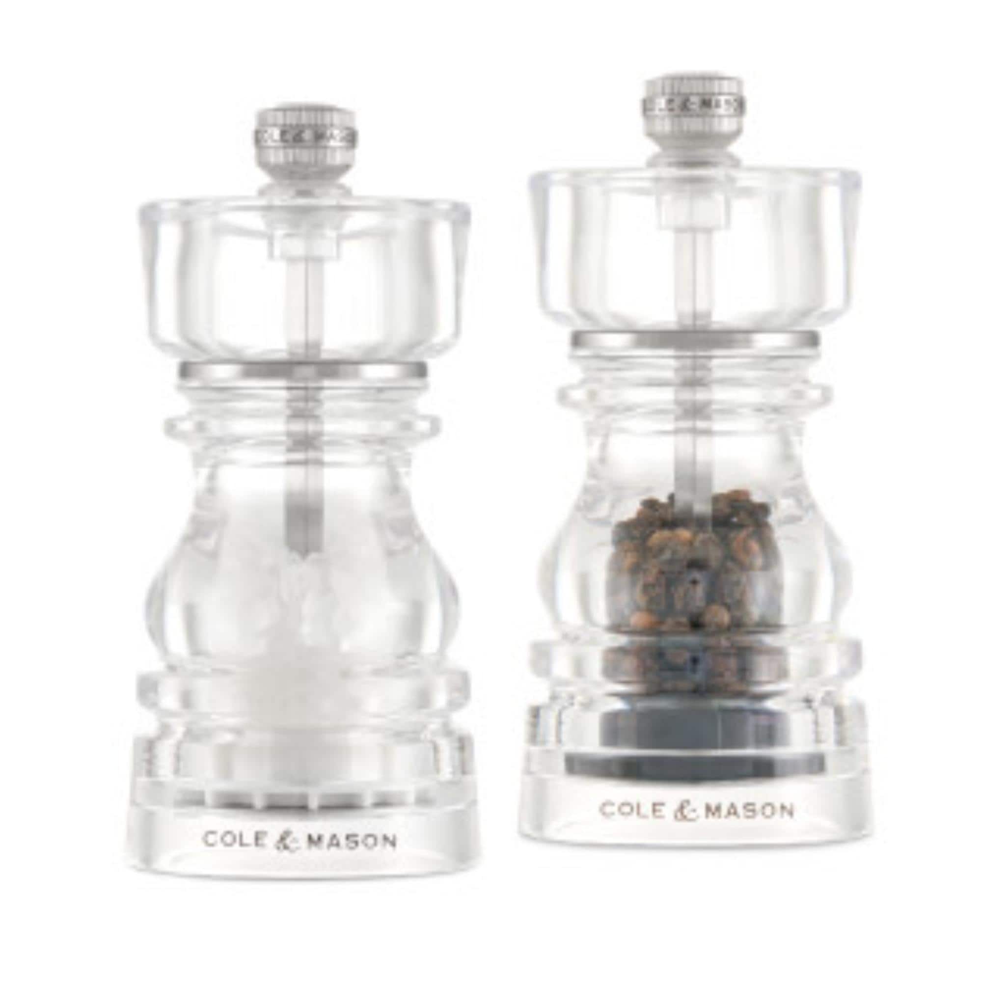 Cole Mason London Acrylic Salt Mill 5 Adjustable Ceramic Mechanism Clear Durable Kitchen Mill