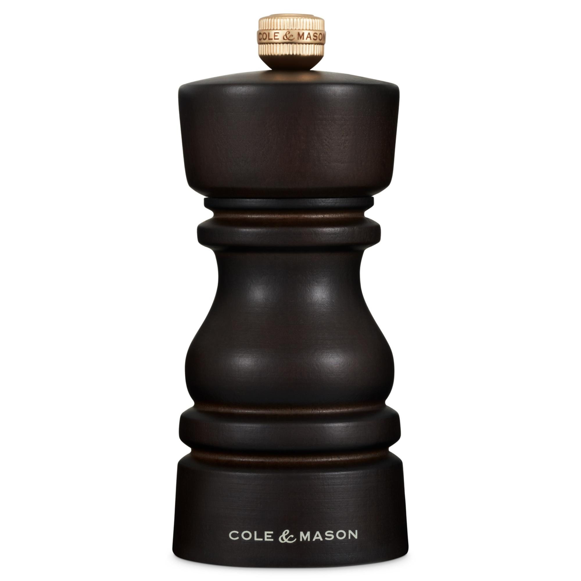 Cole Mason London Chocolate Wood Pepper Mill 5 Adjustable Grind Carbon Steel Mechanism