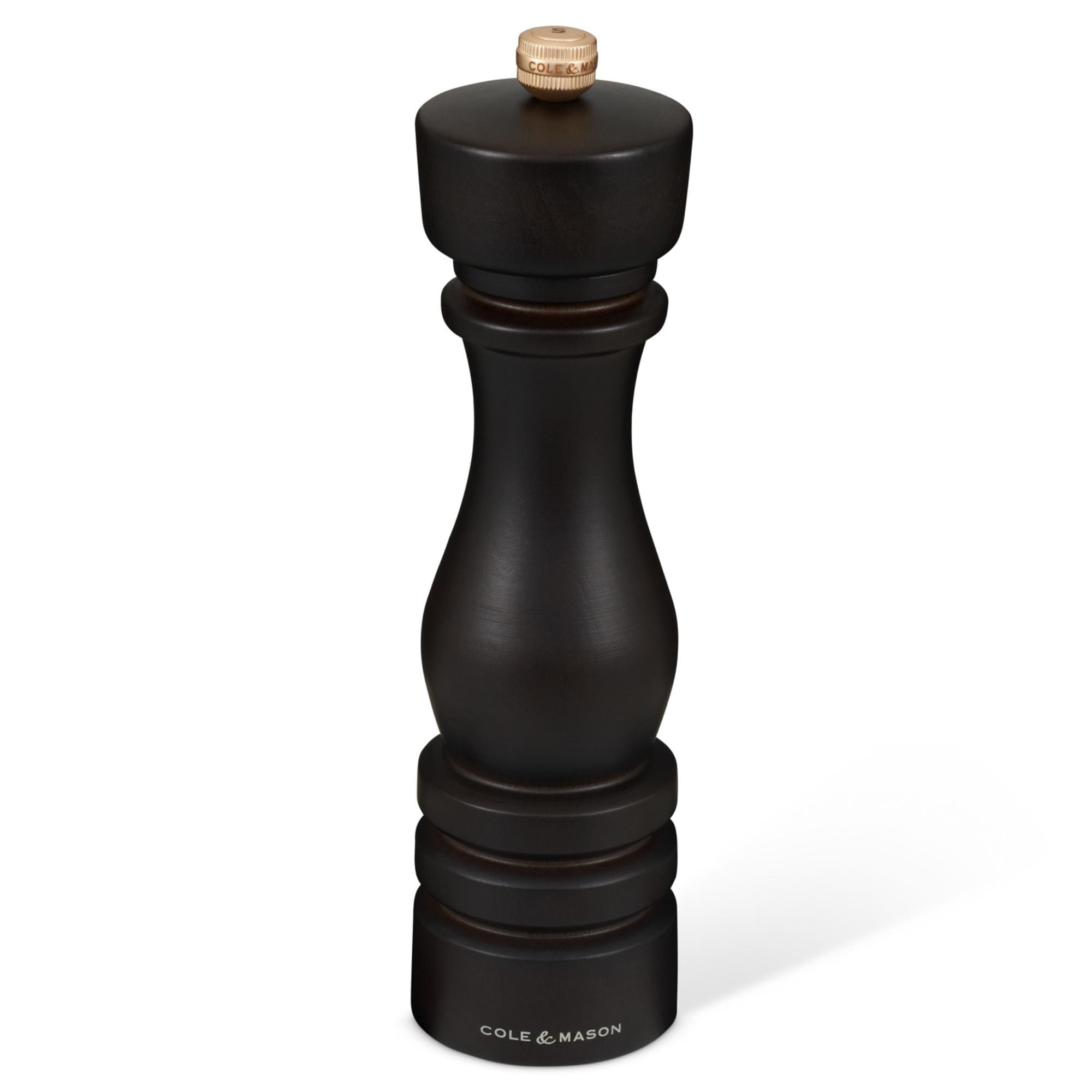 Cole Mason London Chocolate Wood Salt Mill 8 Adjustable Grind Durable Ceramic Mechanism