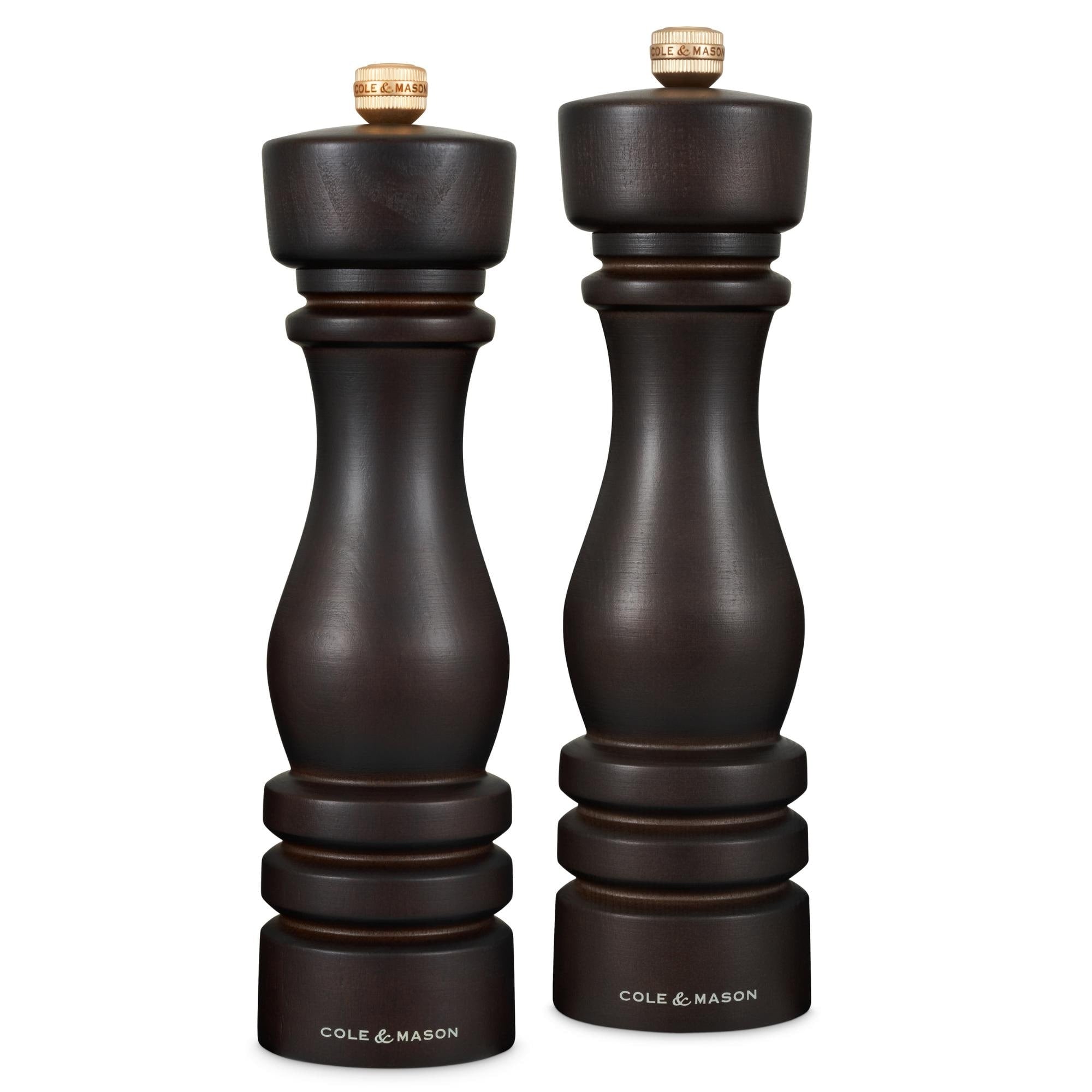 Cole Mason London Chocolate Wood Salt Pepper Mill Gift Set 8.5 .