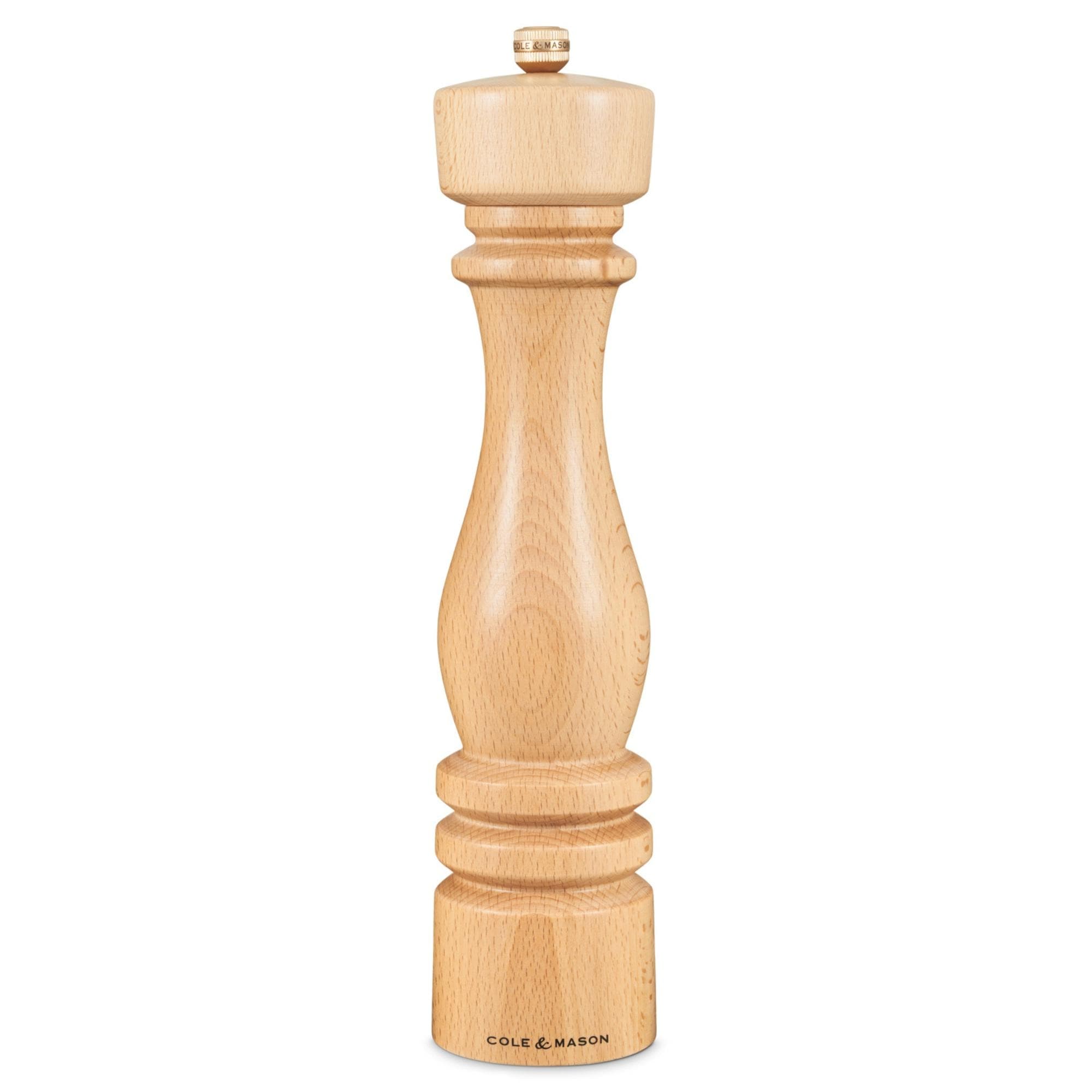 Cole Mason London Natural Beech Pepper Mill 11 Adjustable Grind Carbon Steel Mechanism