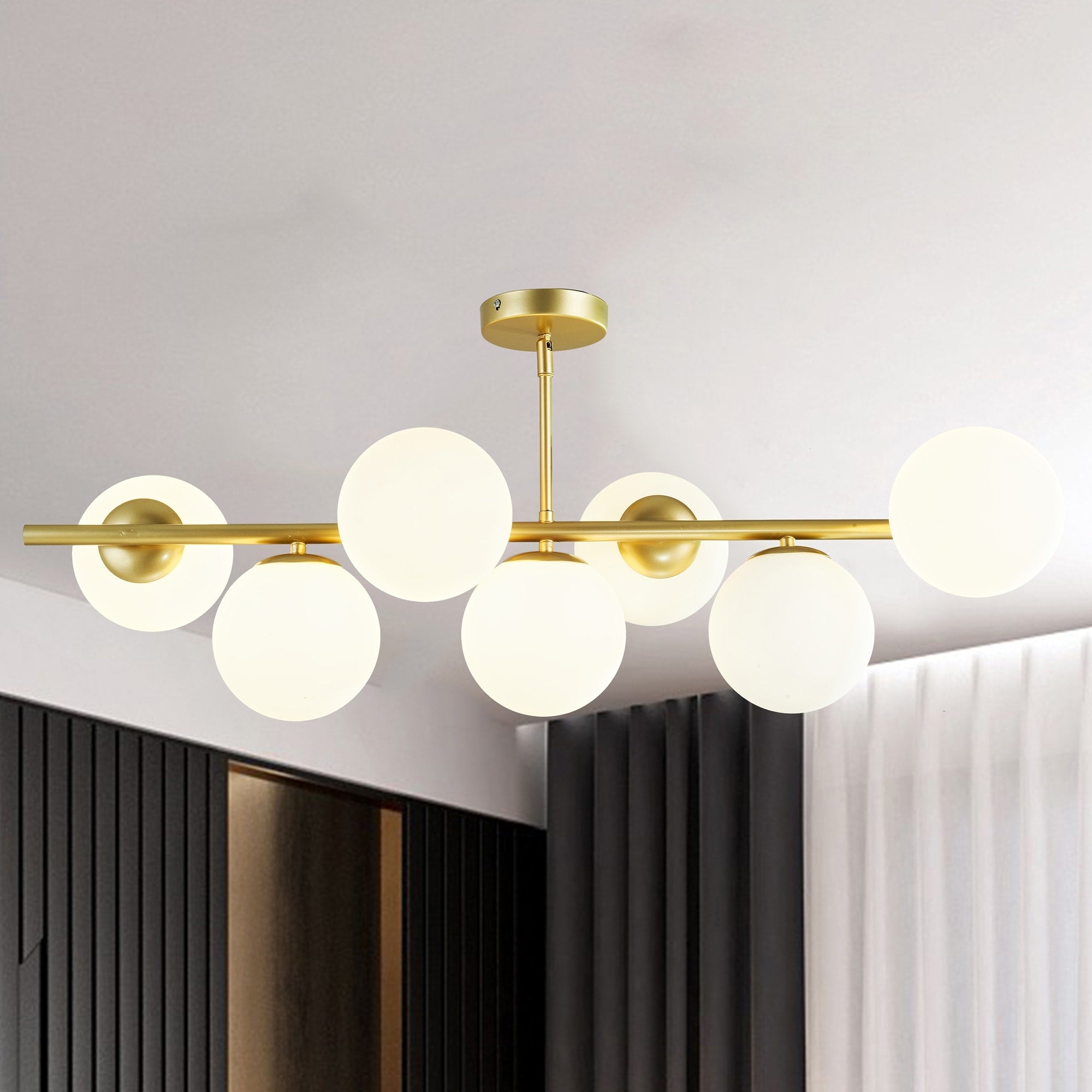 Colette Antique Brass 7 Light Linear Semi Flush Mount