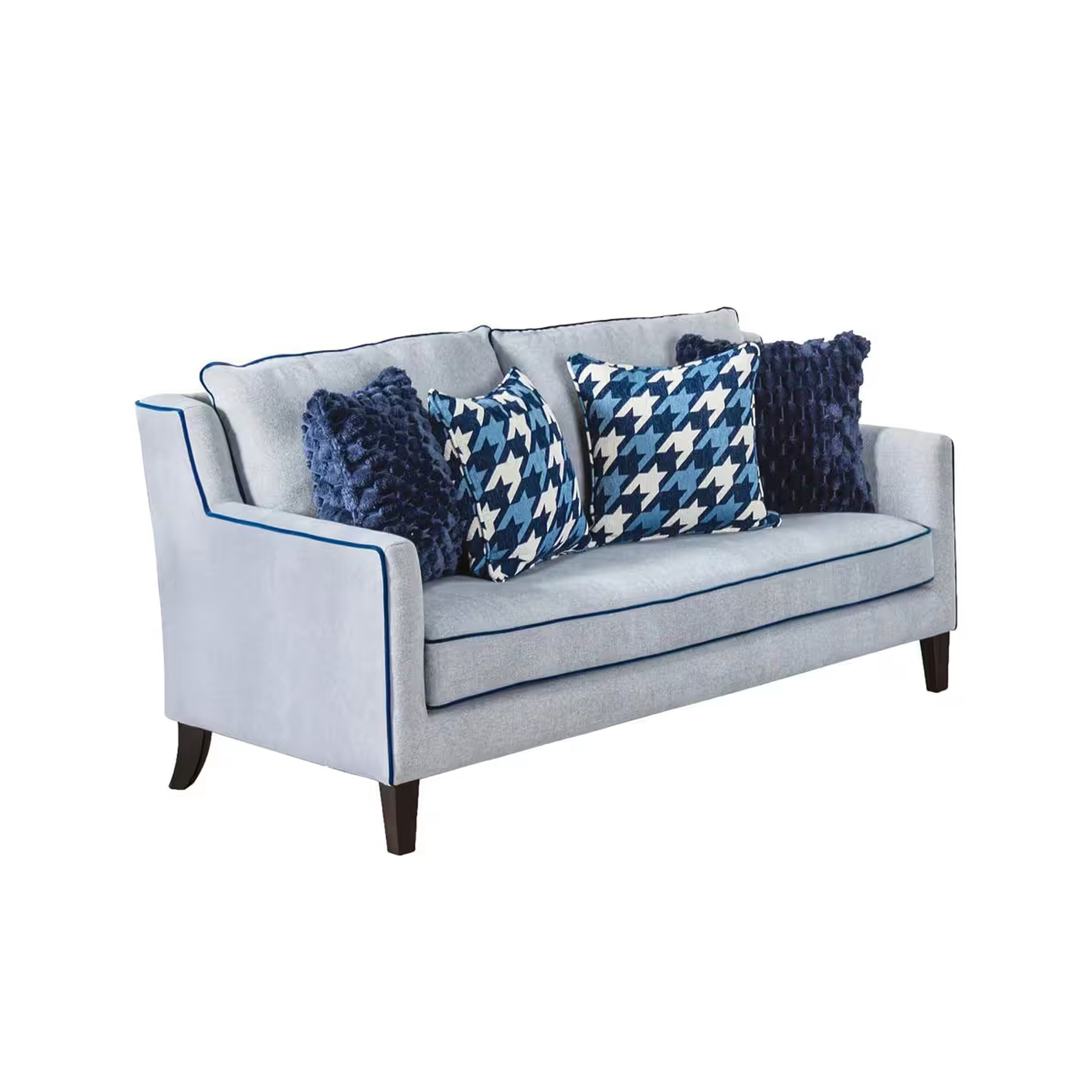 Colin Loveseat 4 Houndstooth Pillows Gray Blue Polyester 68 Inch