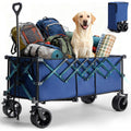 Collapsible Wagon Cart 440Lbs Foldable Extra Long Heavy Duty Utility Wagon With Wheels Portable Storage Grocery Cart