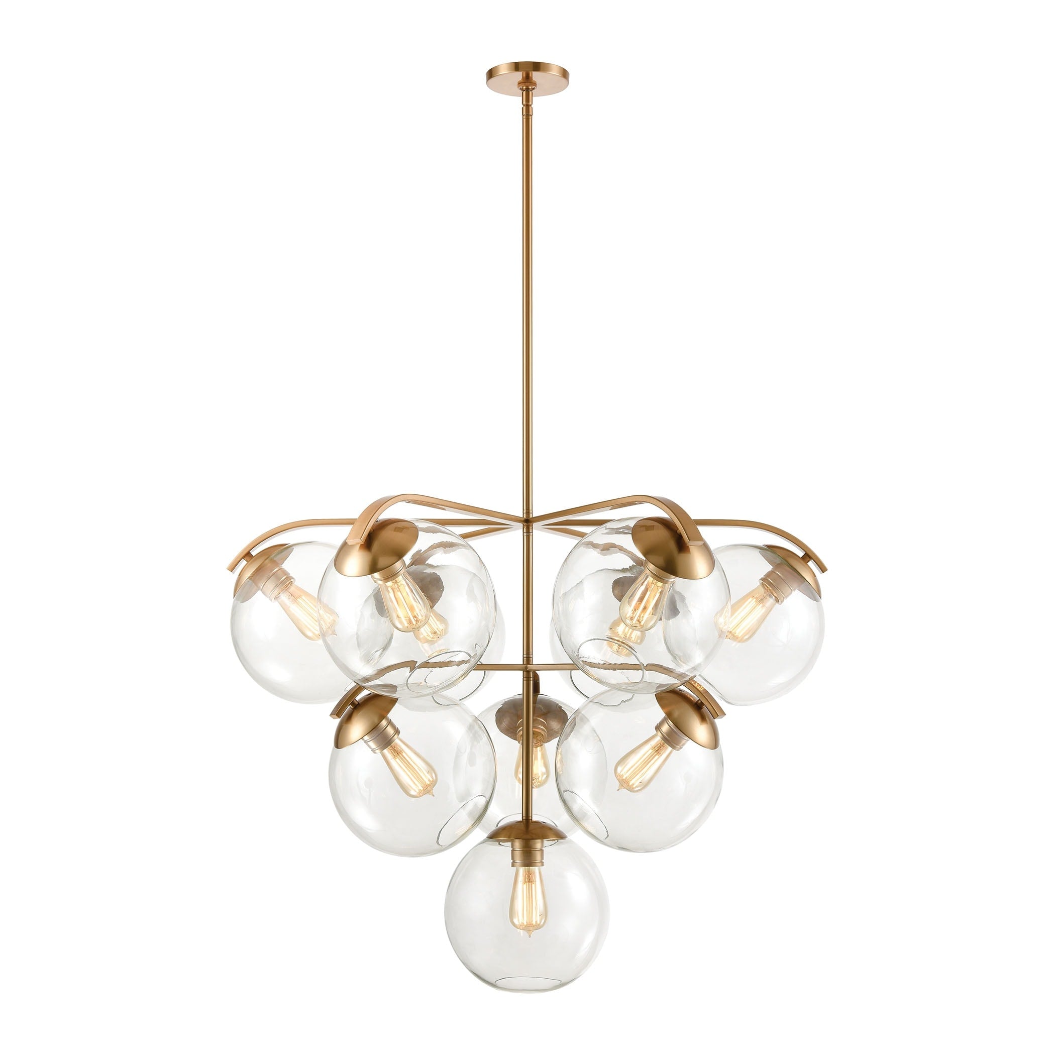 Collective 10 Light Chandelier In Satin Brass With Clear Glass