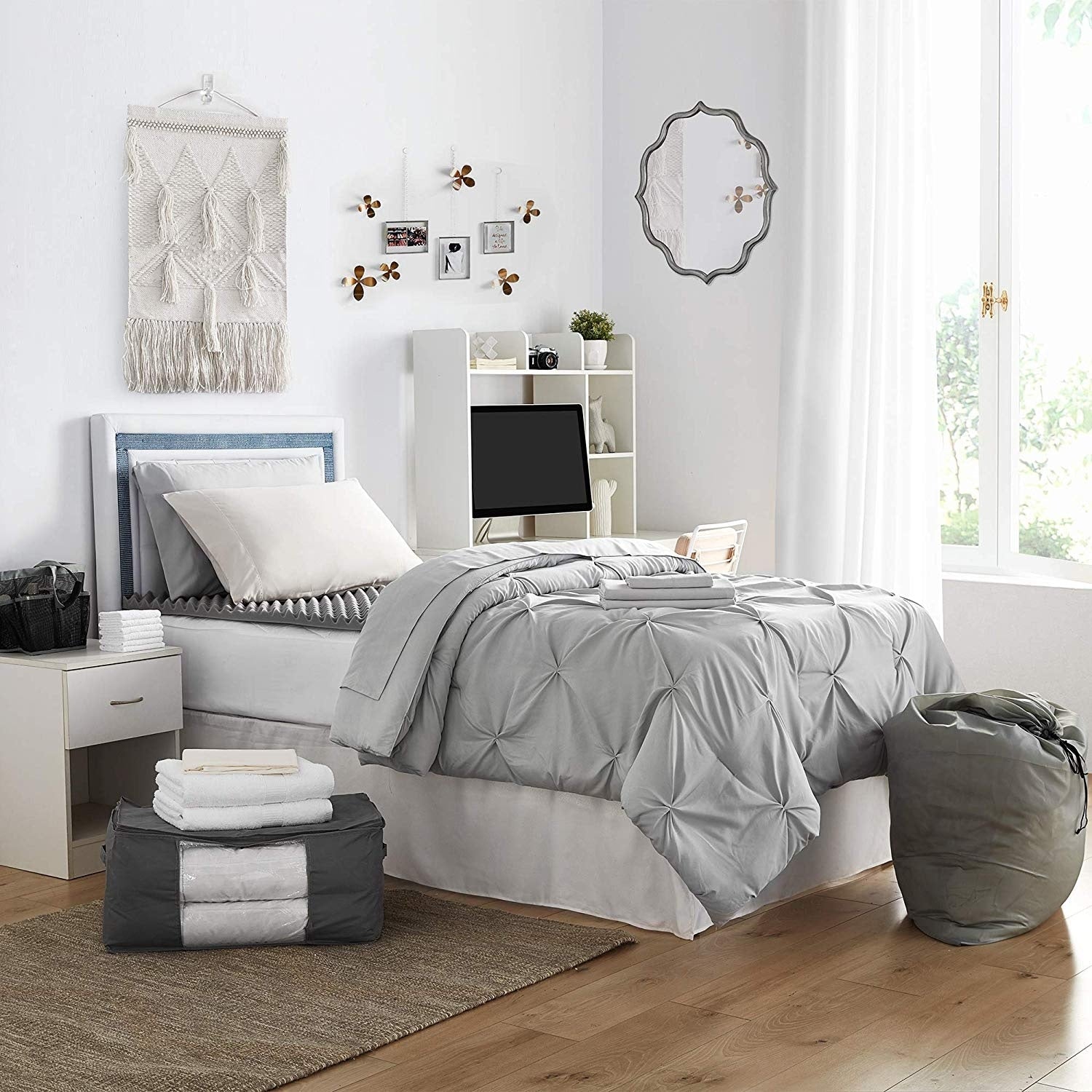College Bedding Pack Twin Xl Pin Tuck Glacier Gray Color Set