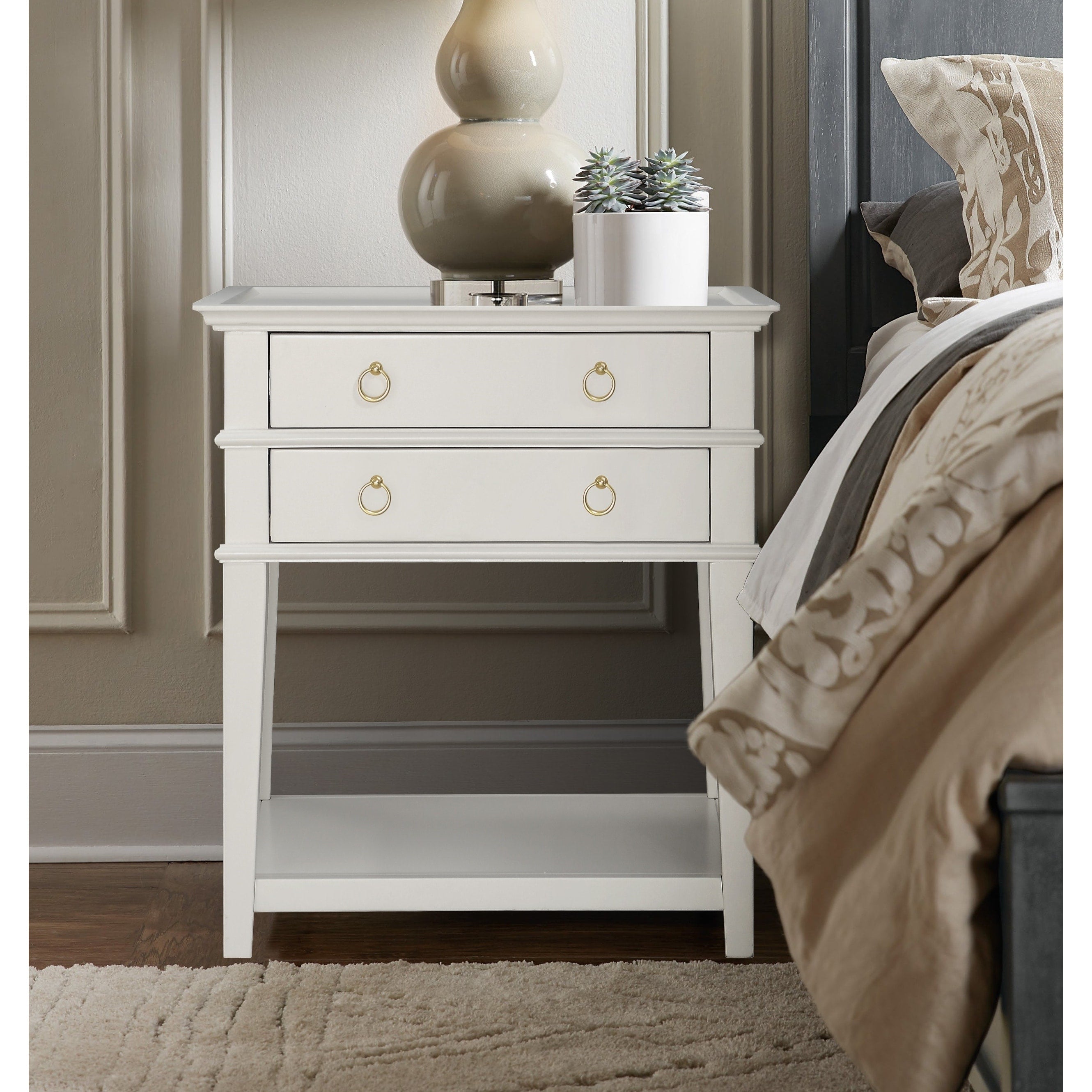 Collette White 2 Drawer Tray Top Nightstand By Greyson Living