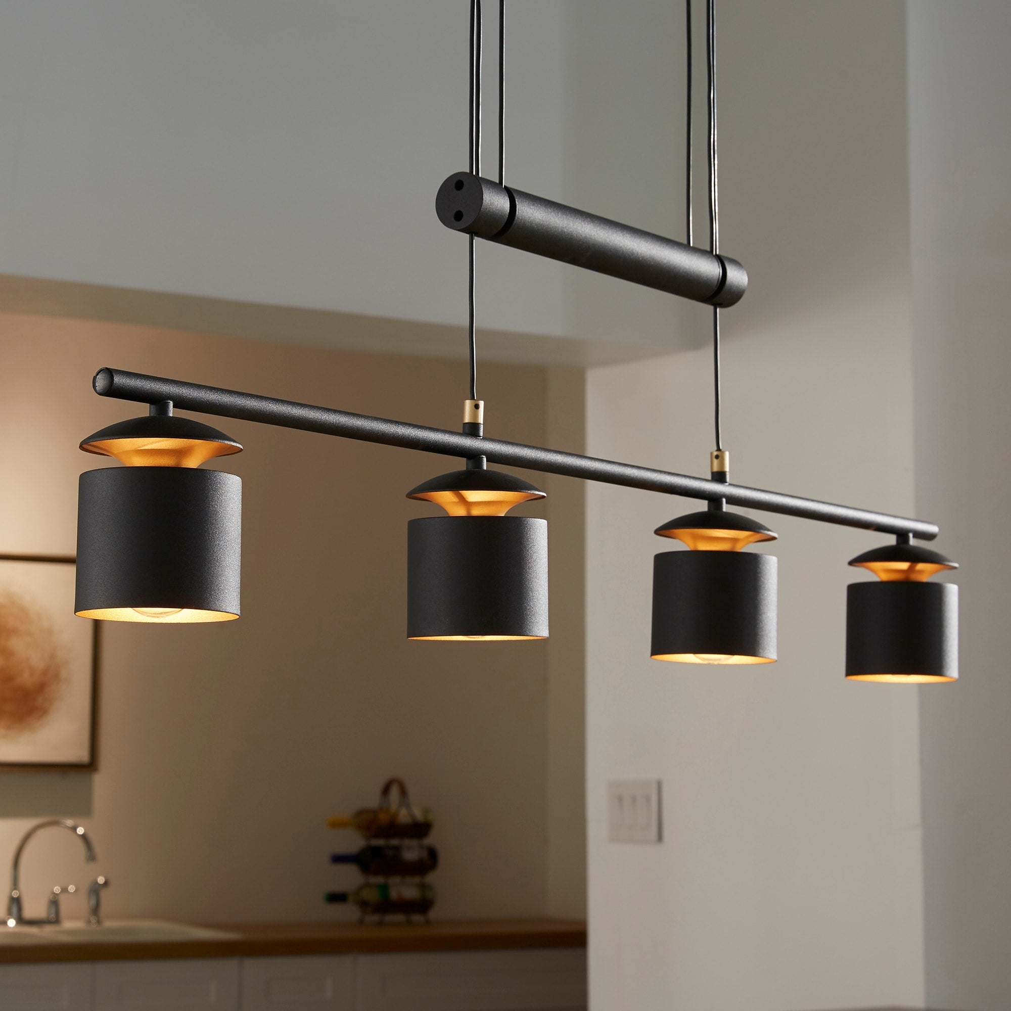 Collin Matte Black Adjustable Height 4 Cylinder Pendant Light By Inspire Q Modern