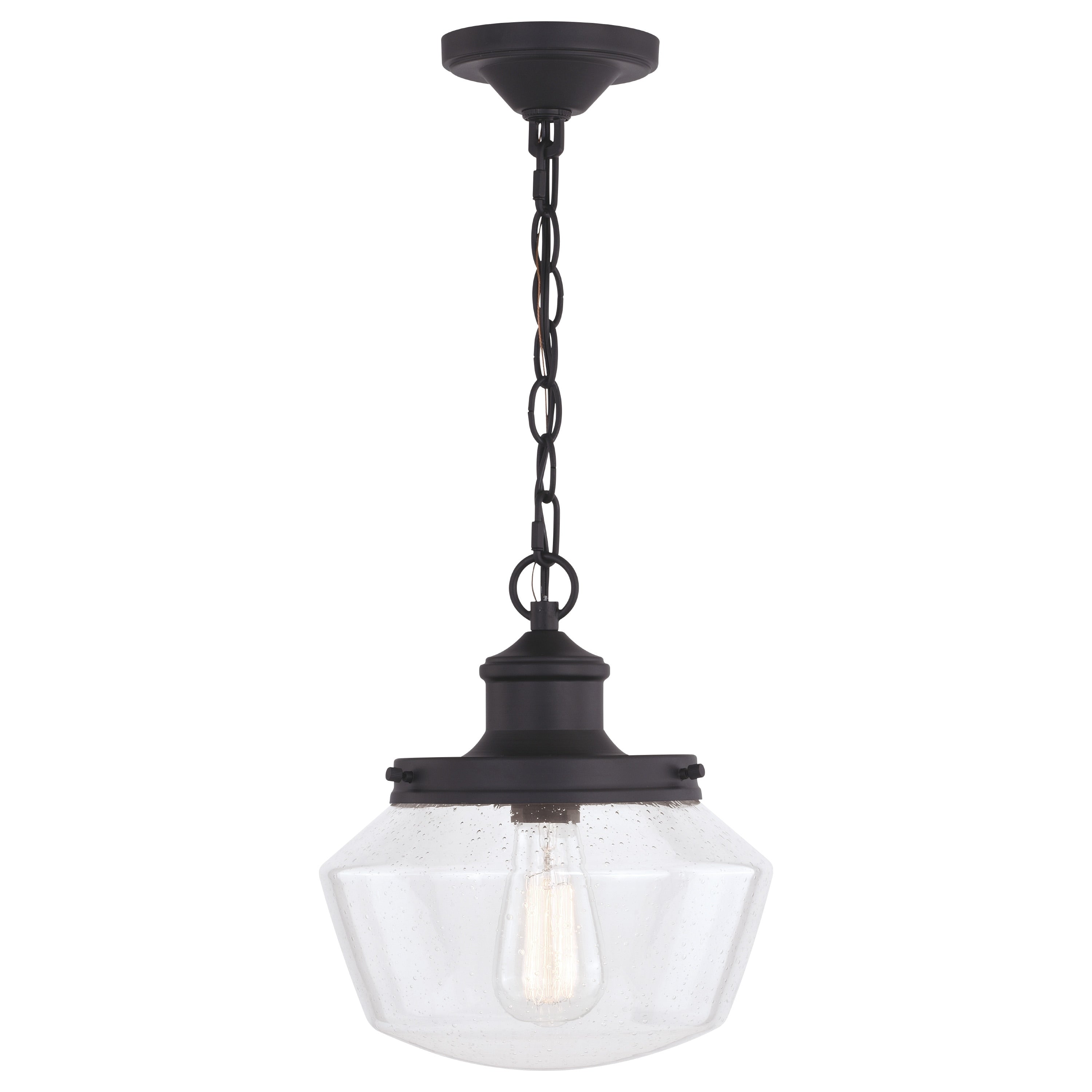 Collins 1 Light Black Farmhouse Outdoor Pendant Clear Schoolhouse Glass 10 In. W X 11.5 In. H X 10 In. D