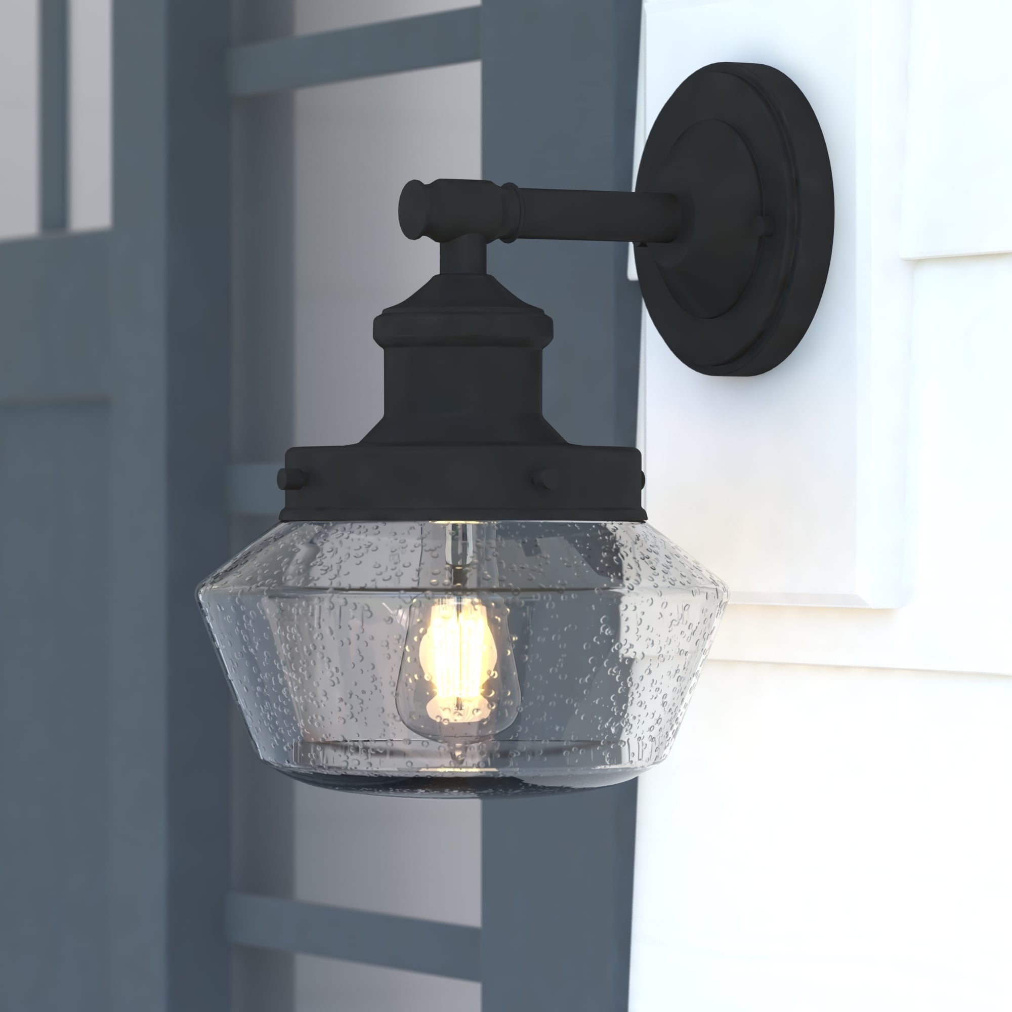 Collins 1 Light Black Farmhouse Outdoor Wall Lantern Clear Schoolhouse Glass