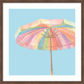 Colorful Beach Umbrella By Hannah Dawson Wood Framed Wall Art Print