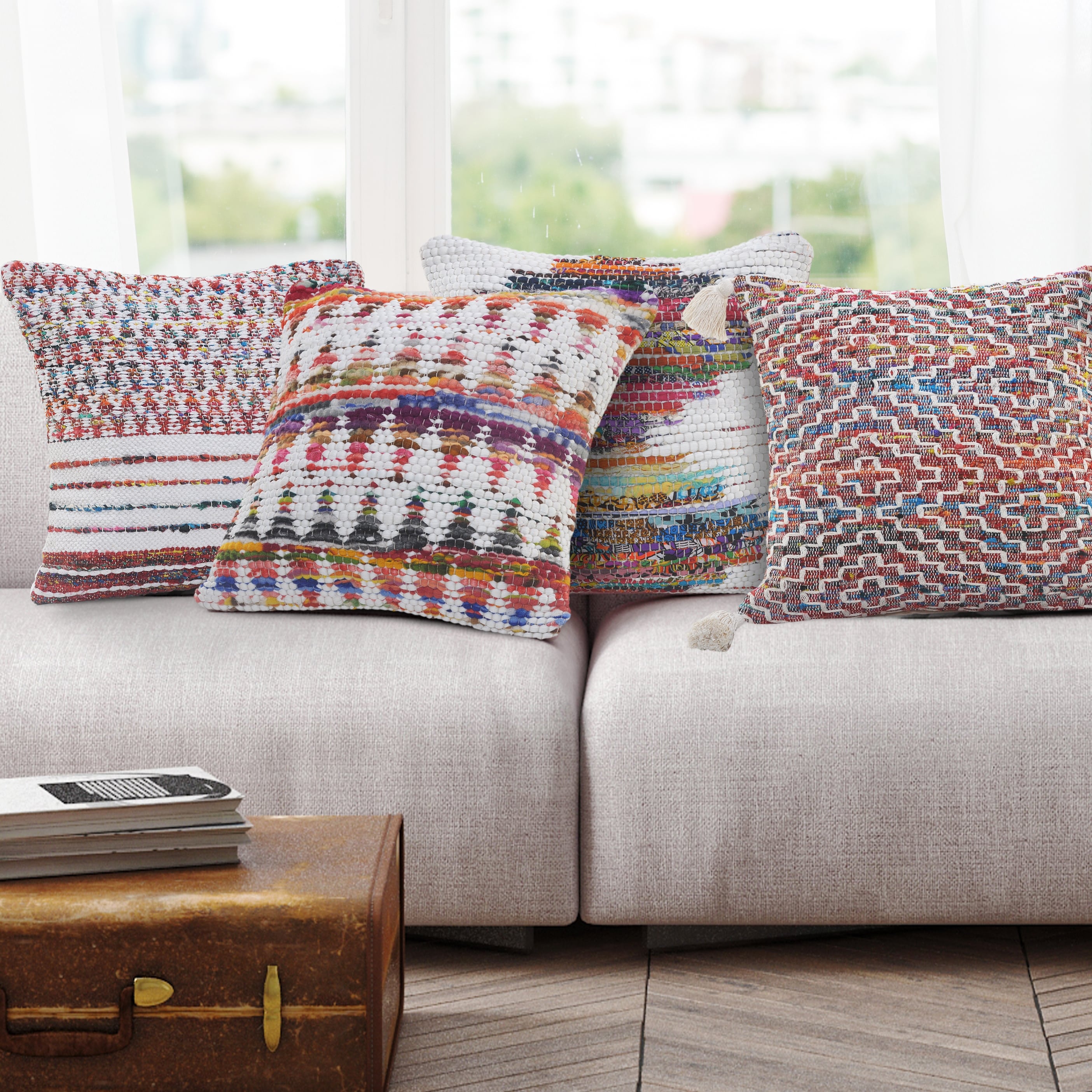 Colorful Chindi Geometric Patterned Throw Pillow