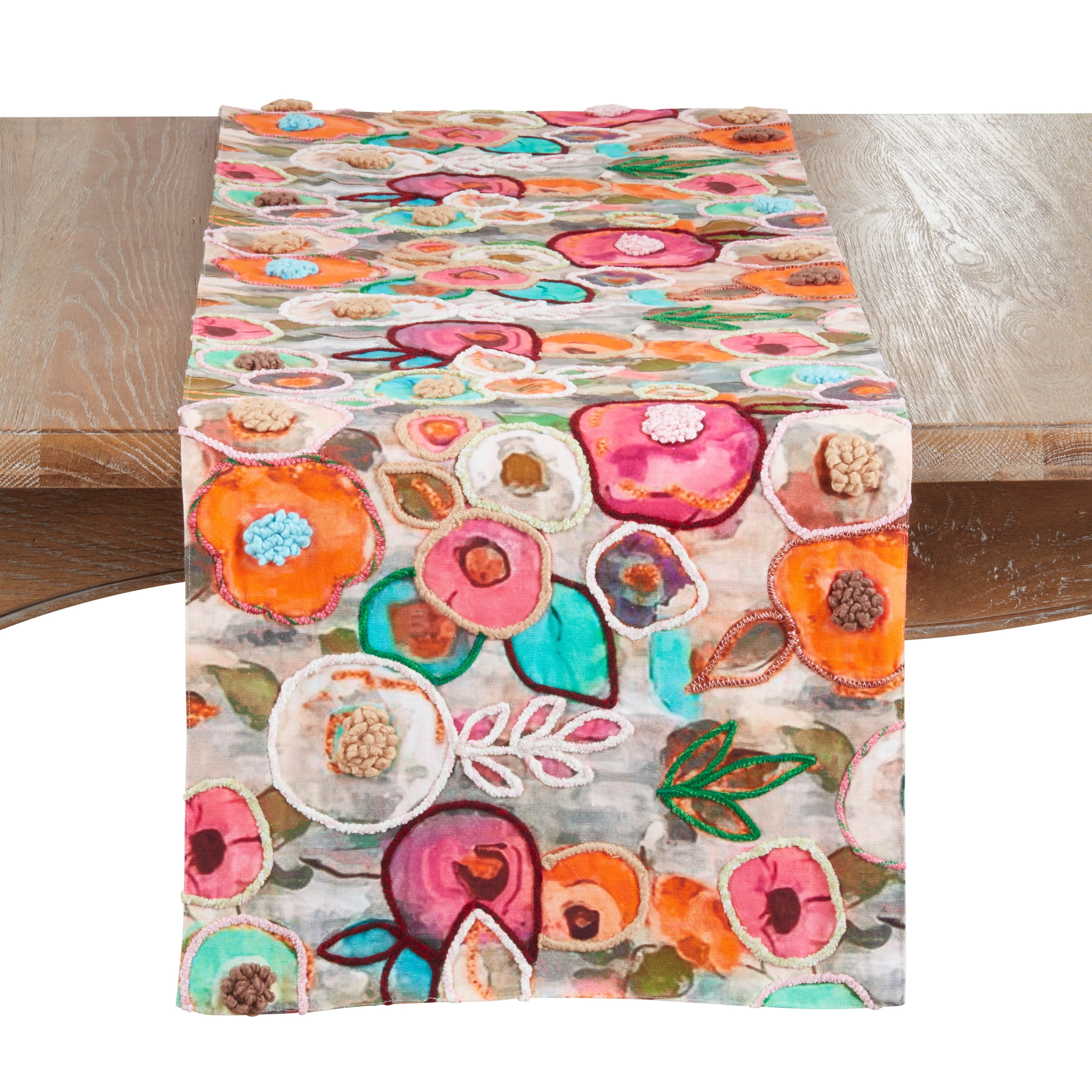 Colorful Floral Embroidered Table Runner Decorative Non Reversible Table Runner For Dining Table 16 X72