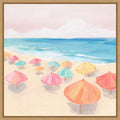 Colorful Umbrellas By The Sea By Hannah Dawson Framed Canvas Wall Art