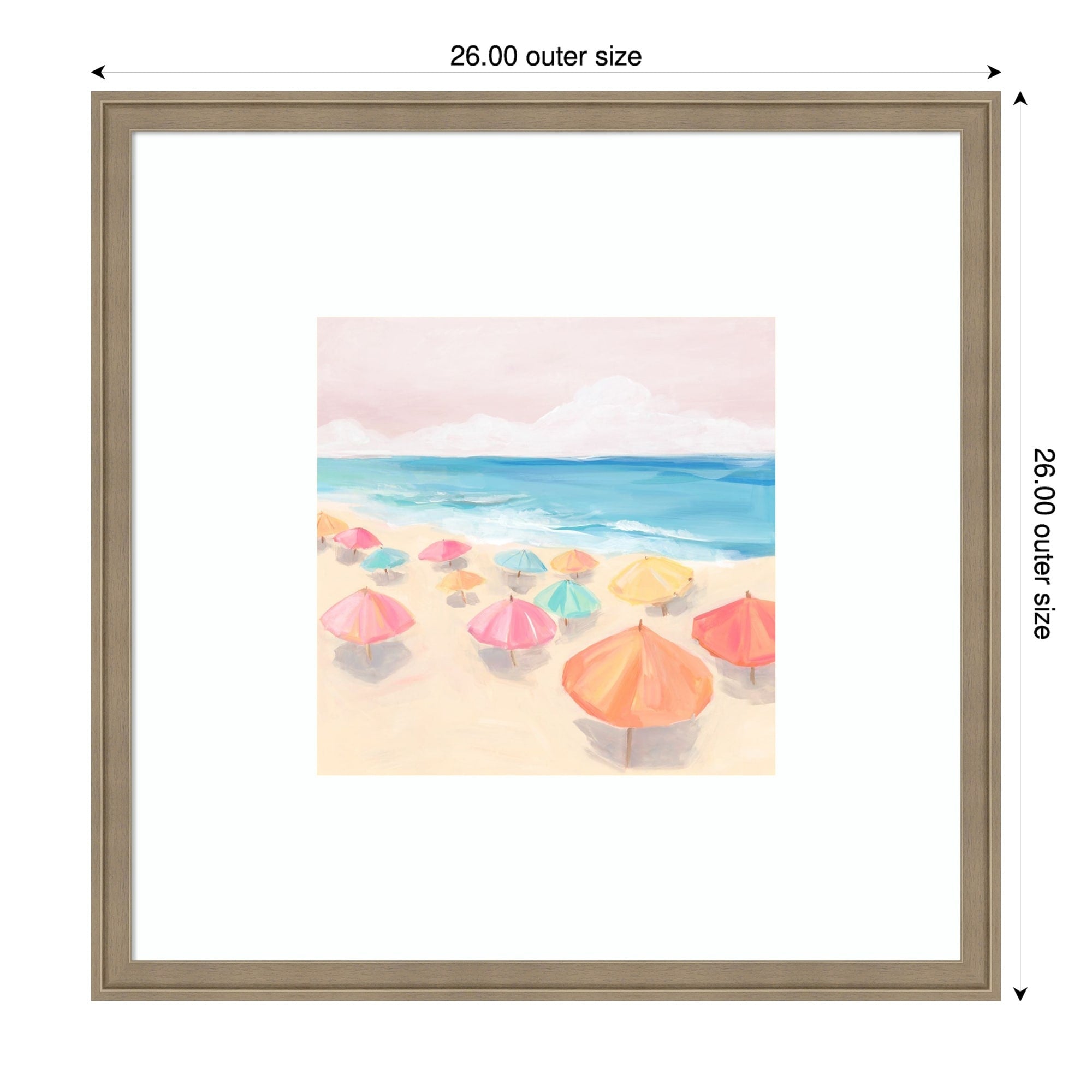 Colorful Umbrellas By The Sea By Hannah Dawson Wood Framed Wall Art Print