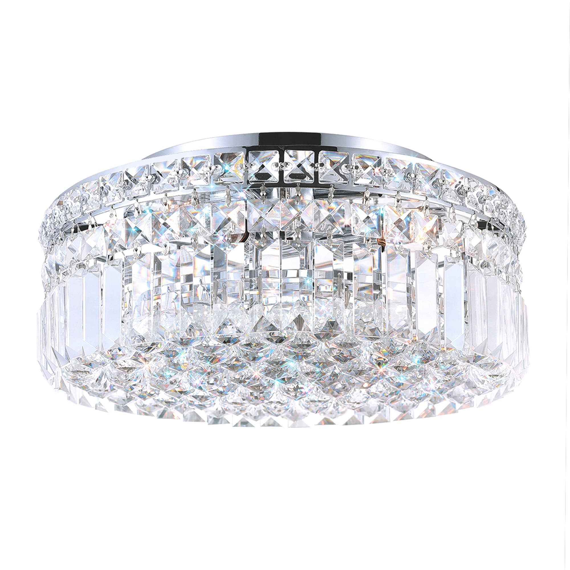 Colosseum Collection Chrome Finished Stainless Steel 4 Light Flush Mount Fixture With Multifaceted Crystal Shade