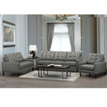 Colt Mid Century Modern Grey Top Grain Italian Leather Tufted Sofa Loveseat And Chair