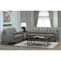 Colt Mid Century Modern Grey Top Grain Italian Leather Tufted Sofa And Loveseat